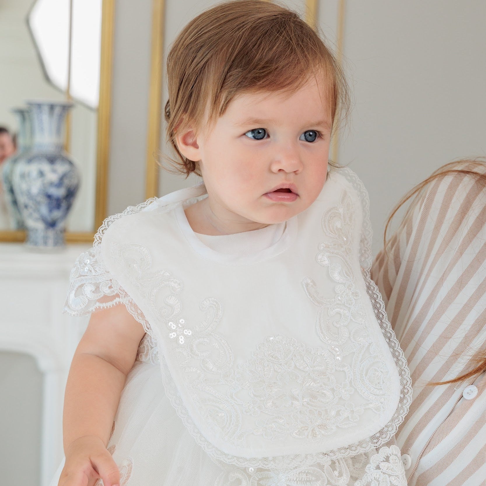 VERONICA Baptism Newborn Bib with Floral Lace