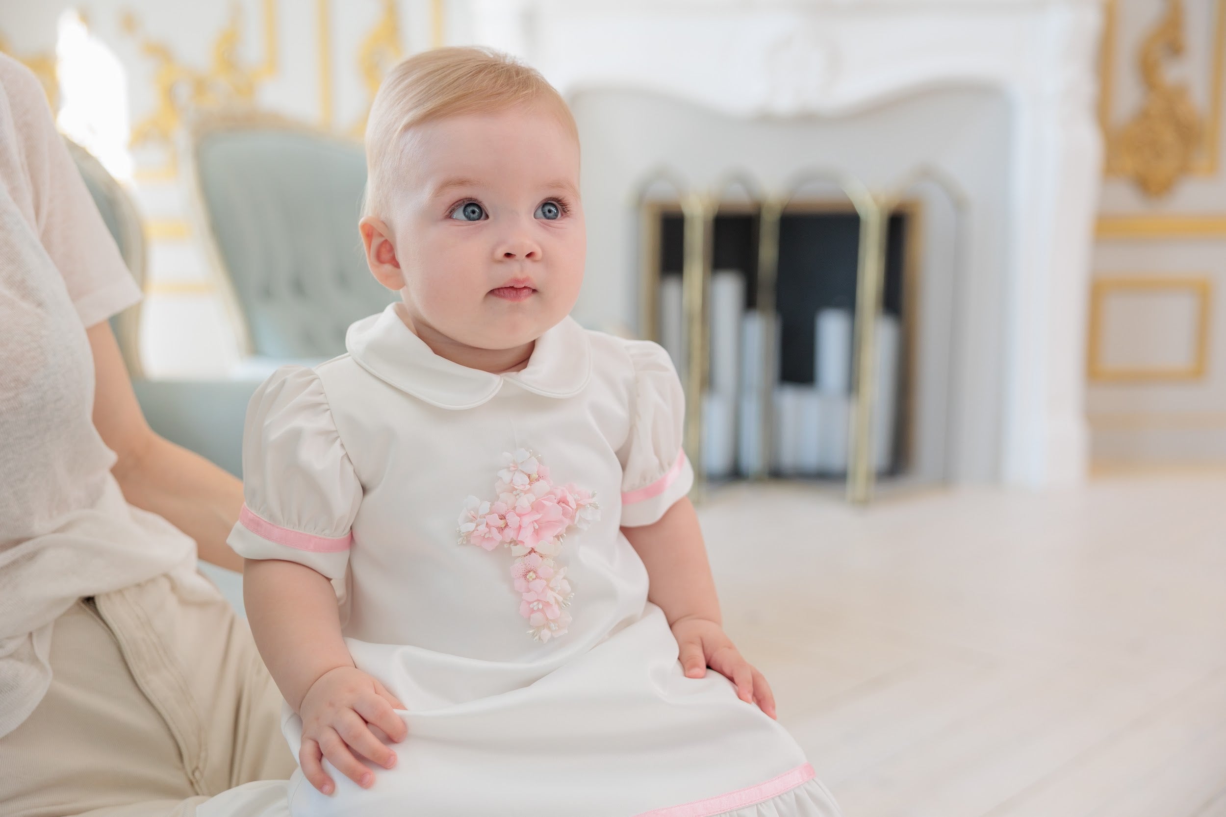 Vestido de seda para bautizo LUNA para niñas – Traje de bautismo de satén y algodón