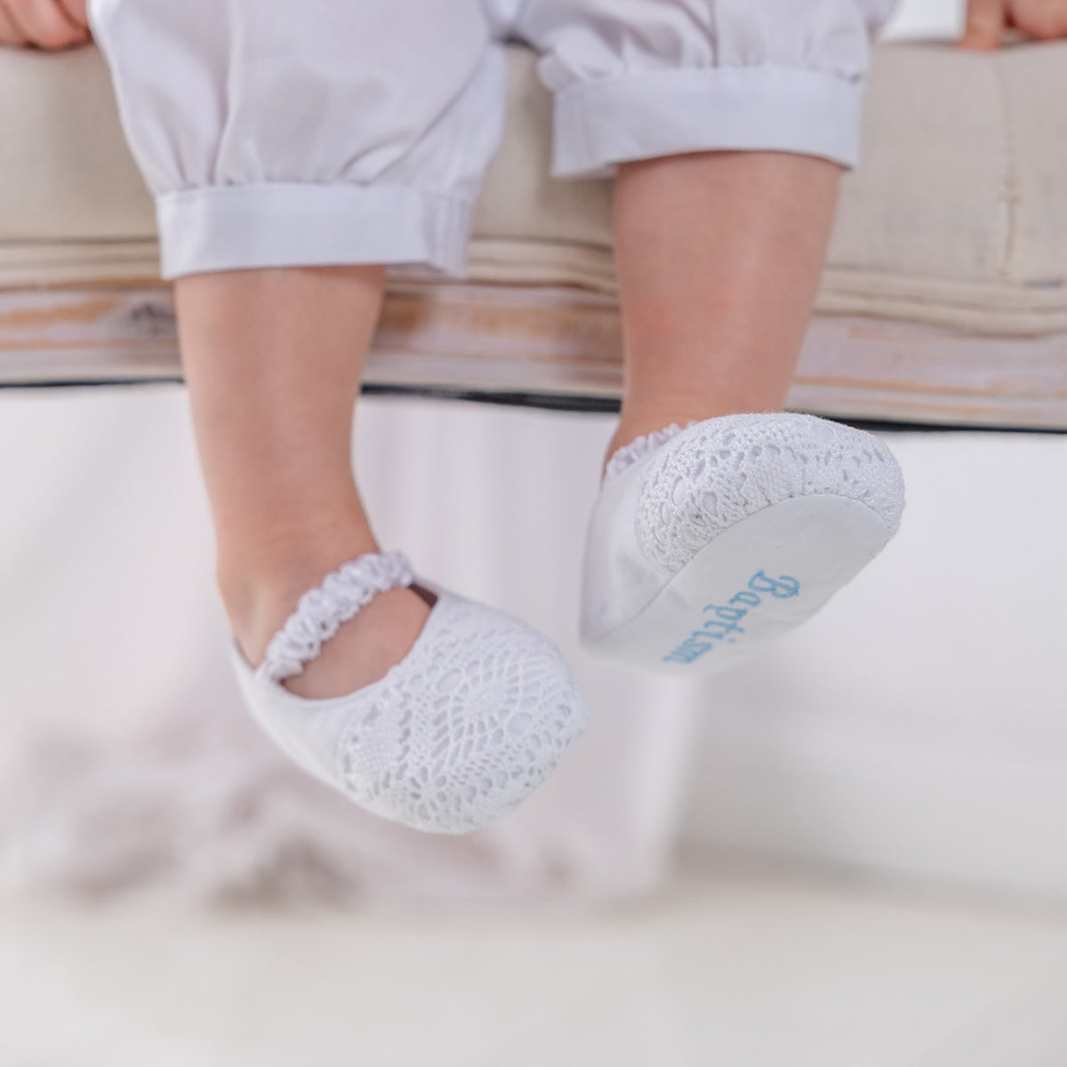 Christening Booties for boy with baptism embroidery