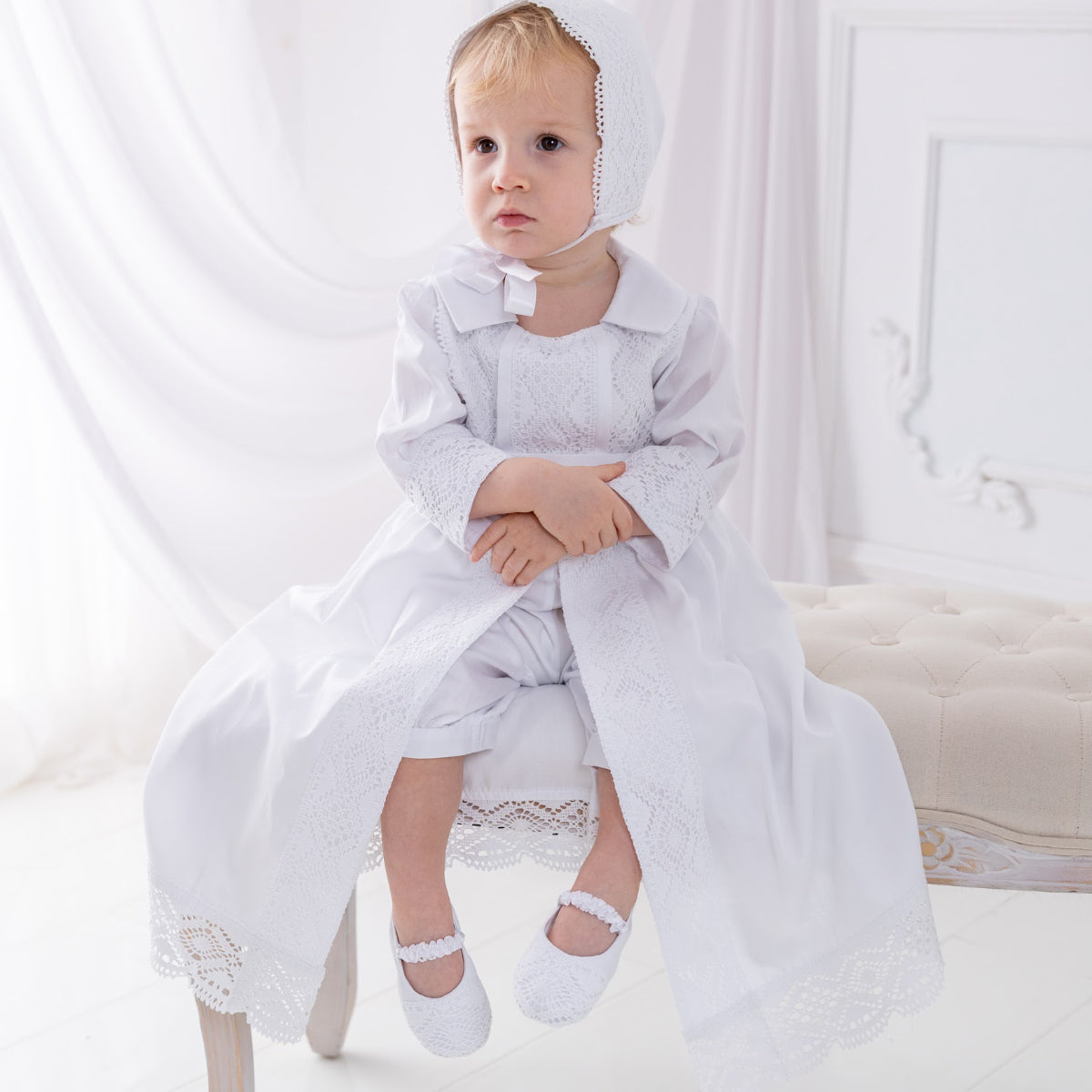 MARCEL Convertible Baptism Romper with Detachable Skirt