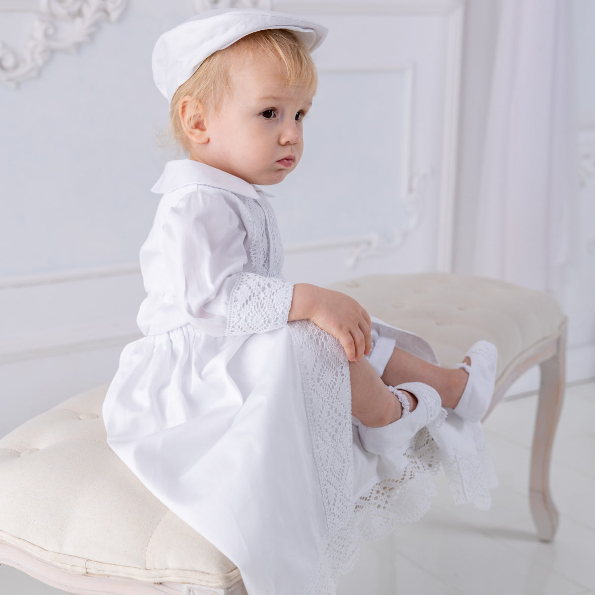 MARCEL Convertible Baptism Romper with Detachable Skirt