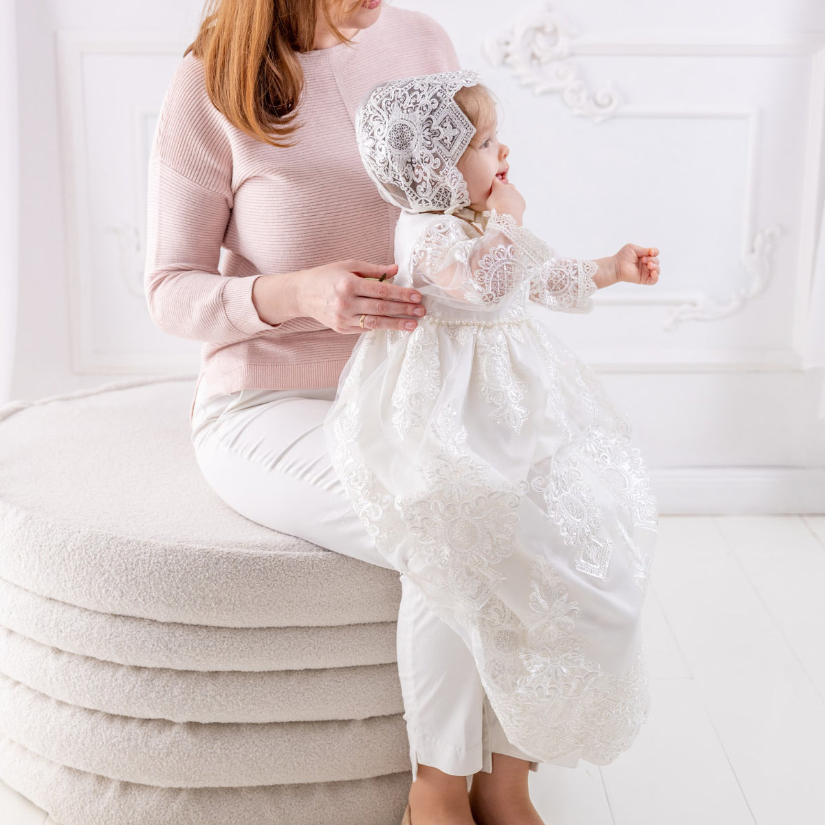 Long Lace Christening Gown for Girls