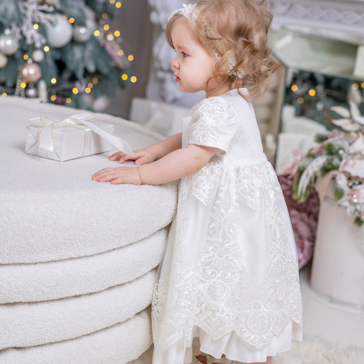 Scarlett Lace Christening Dress only. Crafted with lace and fully lined with cotton
