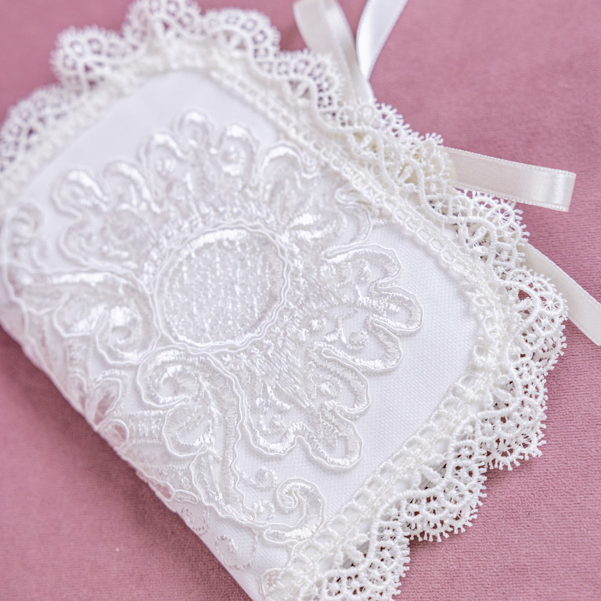  First Curl Baptism Keepsake Box on a pink background