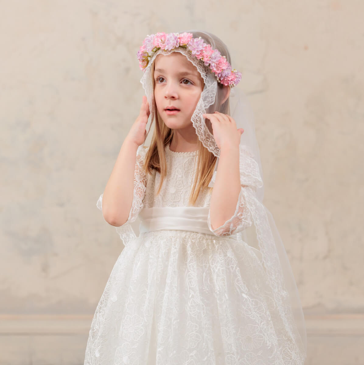 CECILIA First Communion Dress with Veil and Flower Wreath