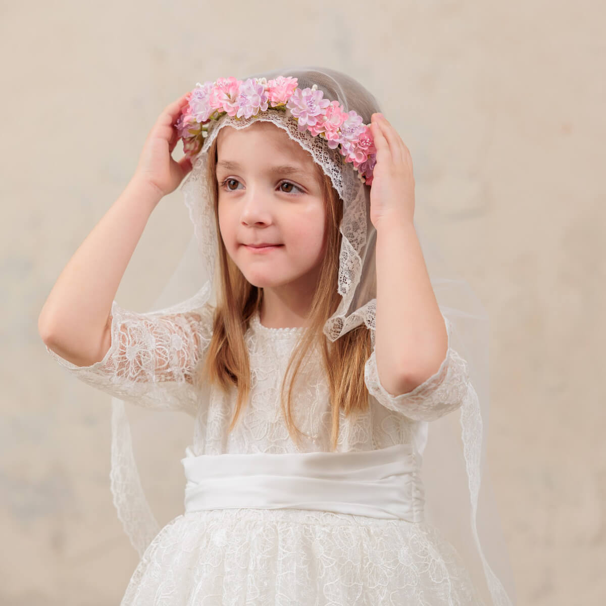 CECILIA First Communion Dress with Veil and Flower Wreath