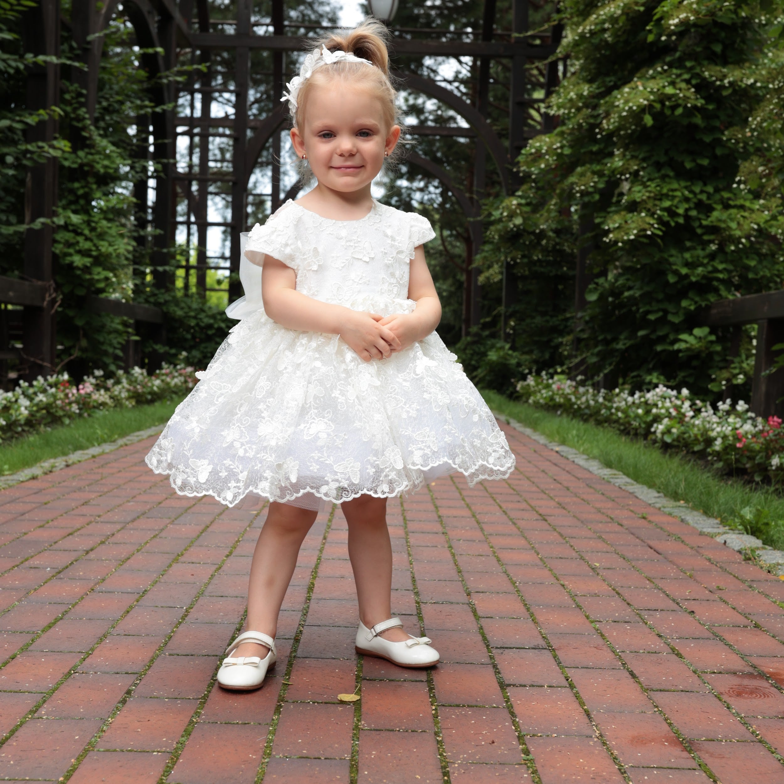 VANESSA Lace Flower Girl Dress with Train – Elegant Dress