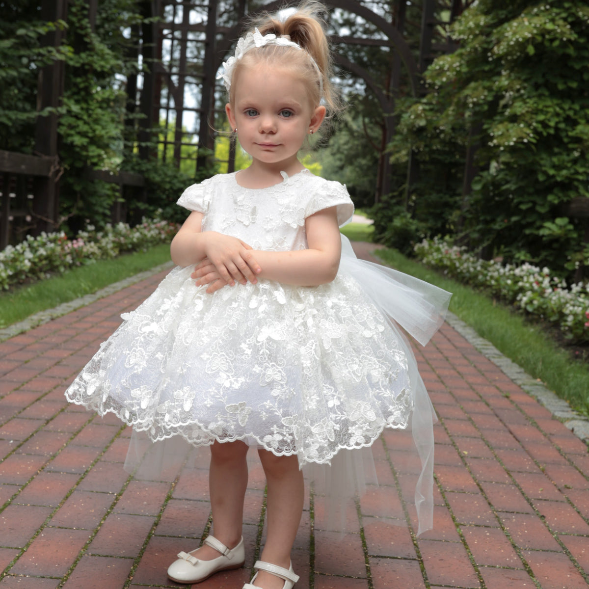VANESSA Lace Flower Girl Dress with Train – Elegant Dress