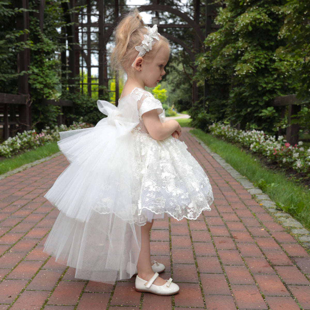 VANESSA Lace Flower Girl Dress with Train – Elegant Dress
