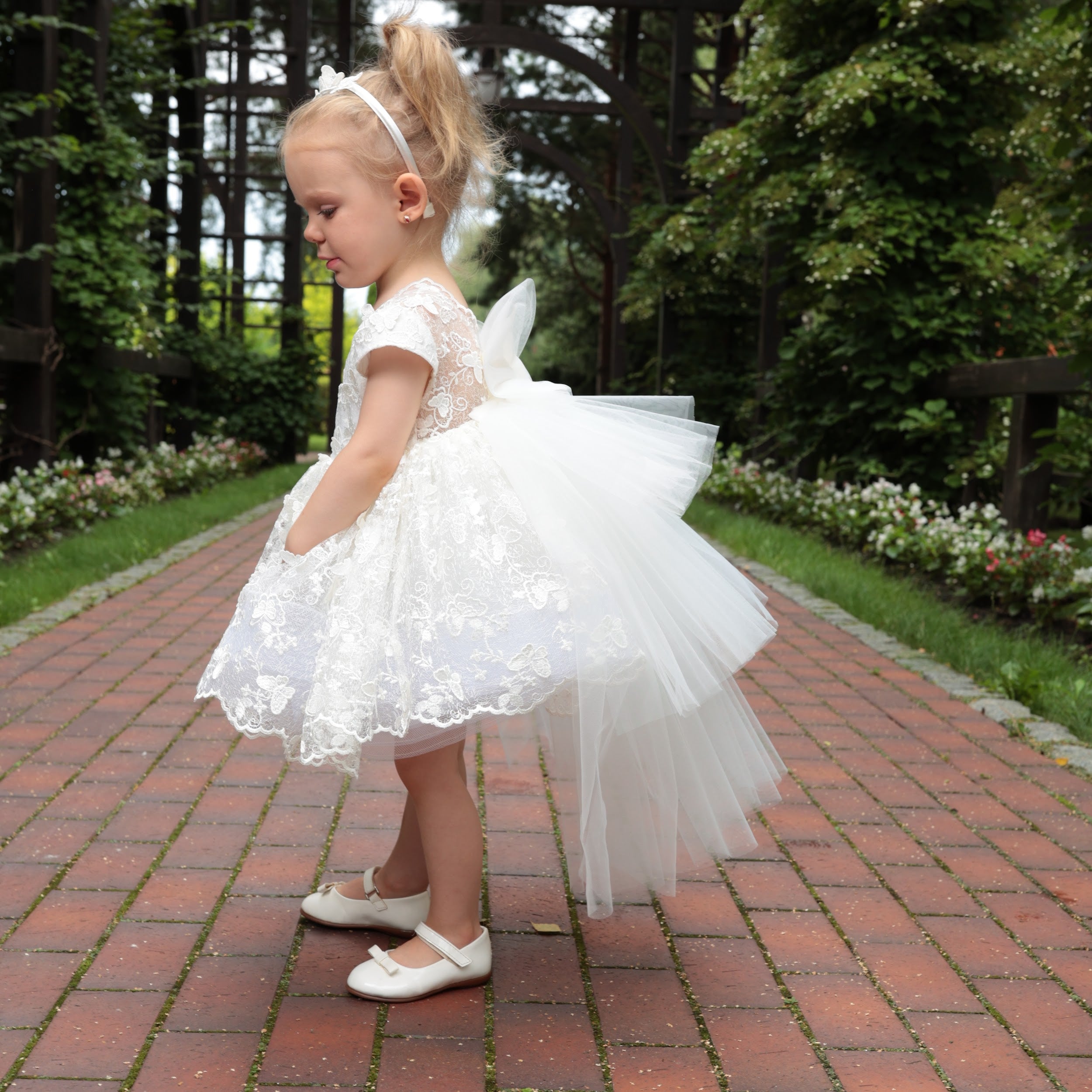 VANESSA Lace Flower Girl Dress with Train – Elegant Dress