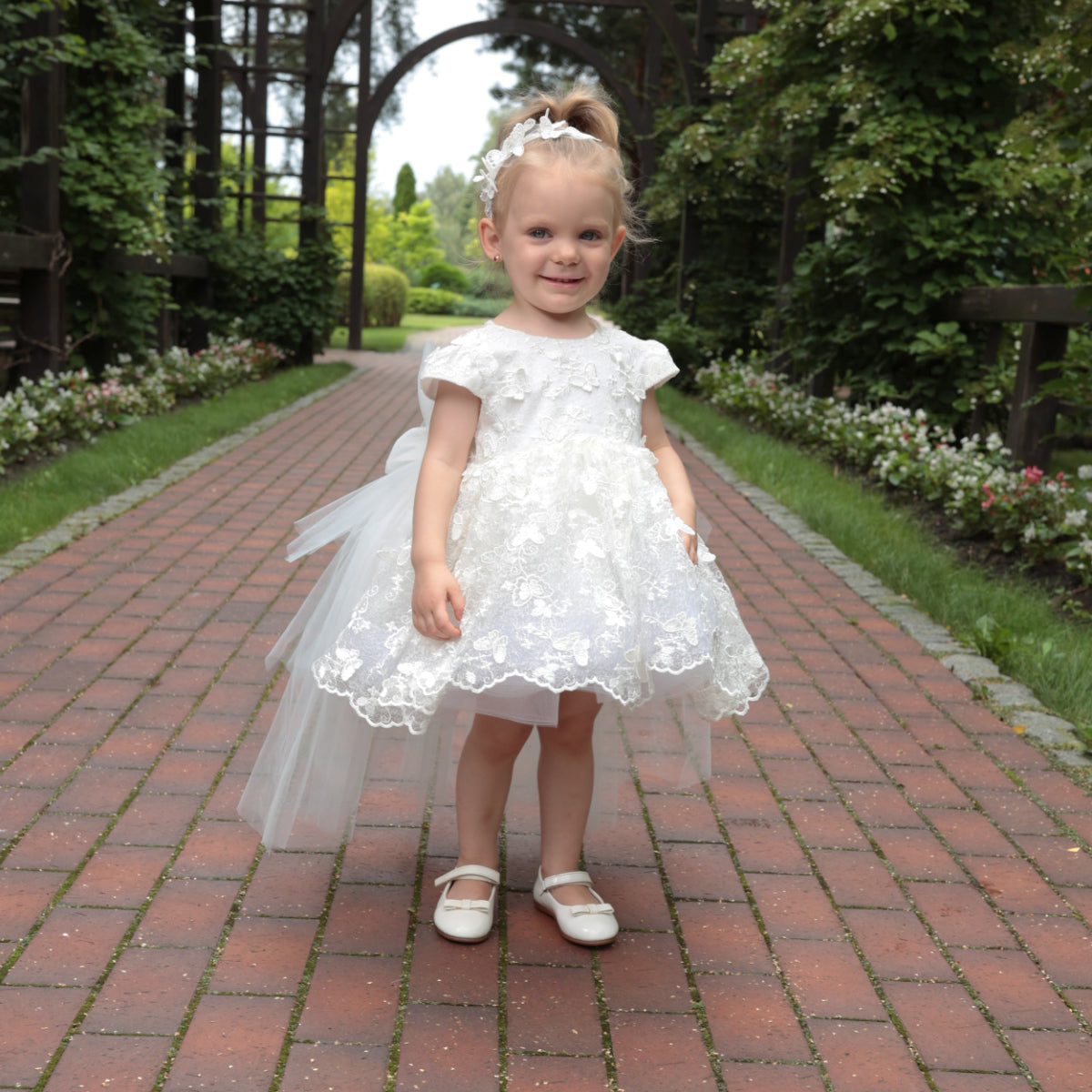 VANESSA Lace Flower Girl Dress with Train – Elegant Dress
