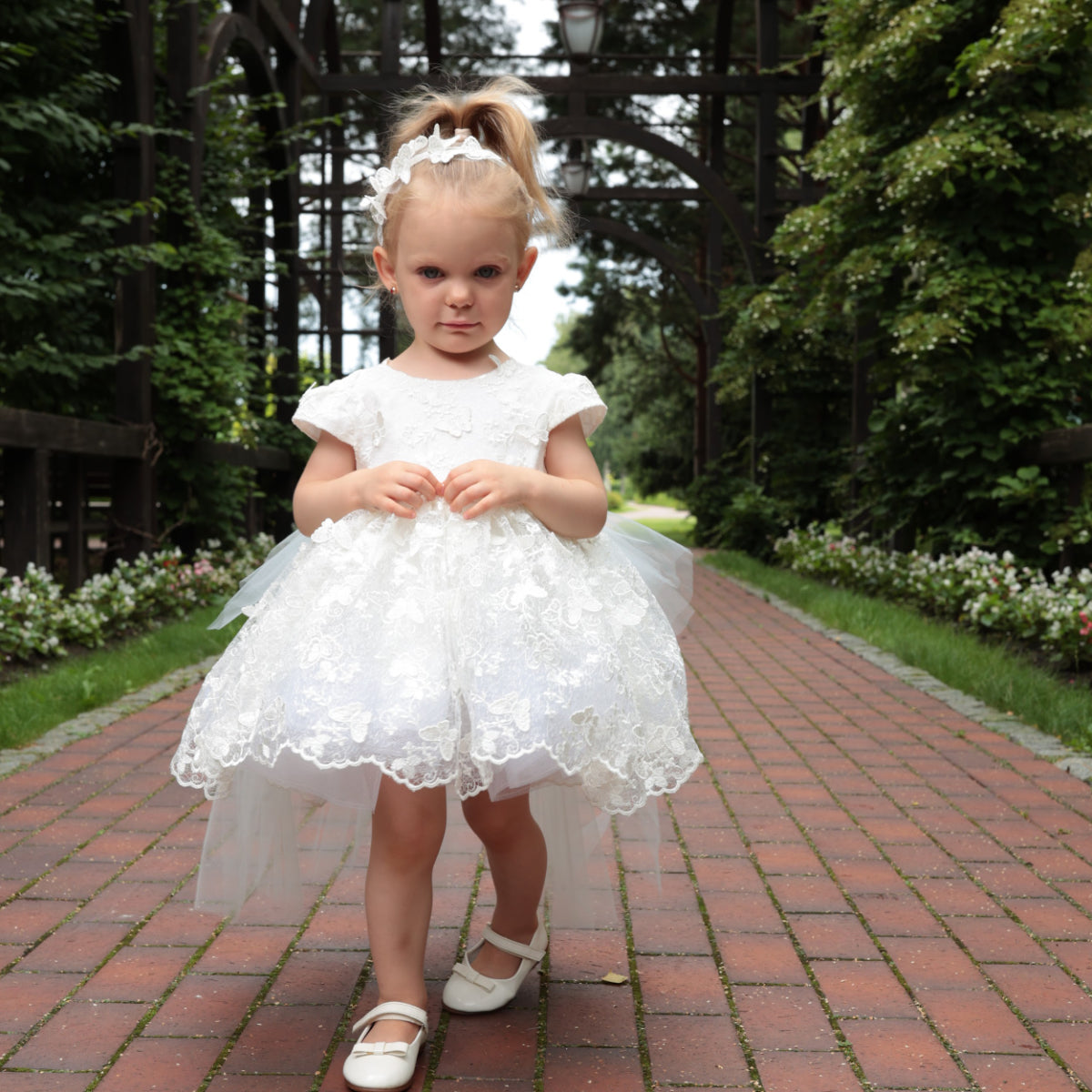 VANESSA Lace Flower Girl Dress with Train – Elegant Dress