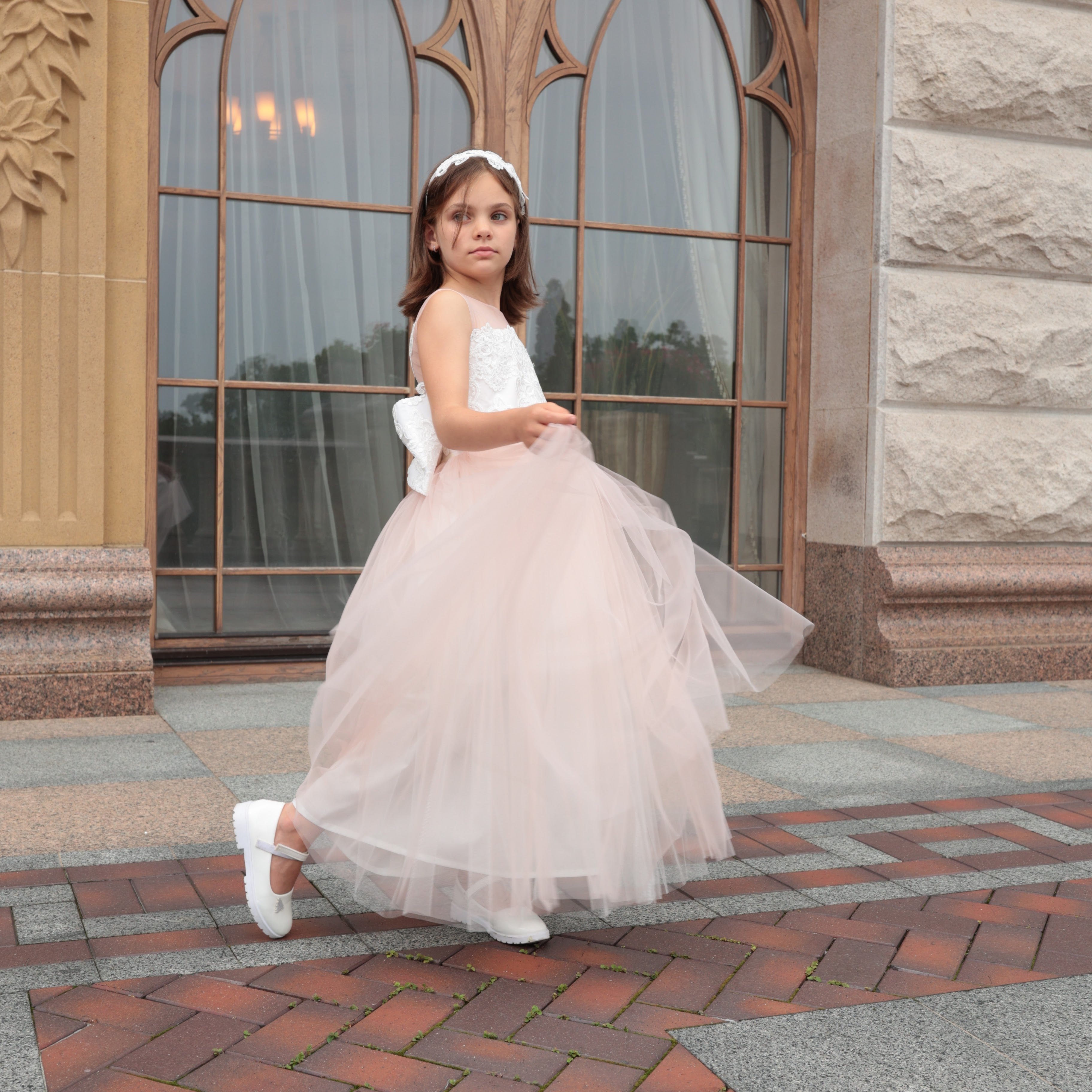 DAISY Blush Tulle Flower Girl Dress with Optional Train – Party Dress