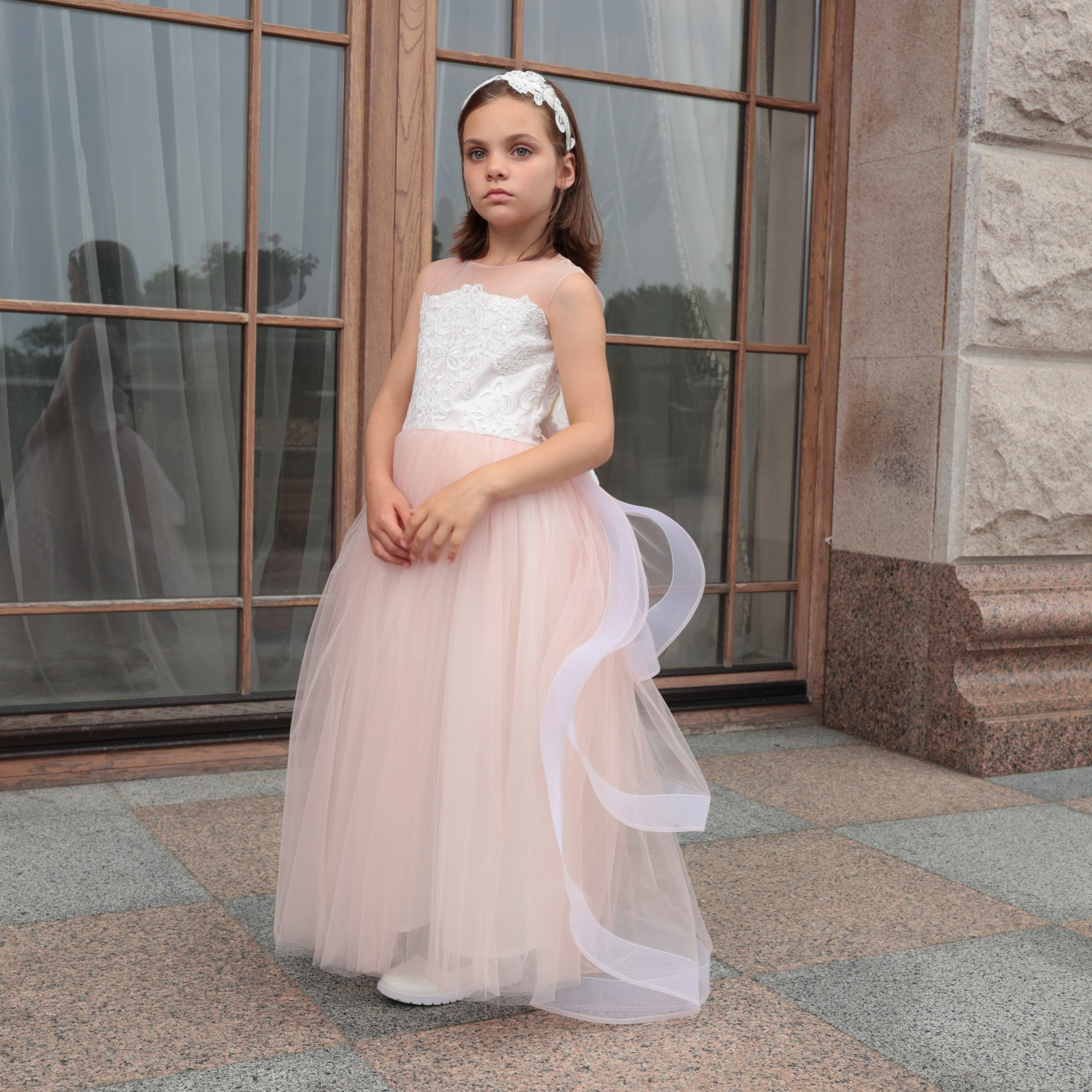 DAISY Blush Tulle Flower Girl Dress with Optional Train – Party Dress
