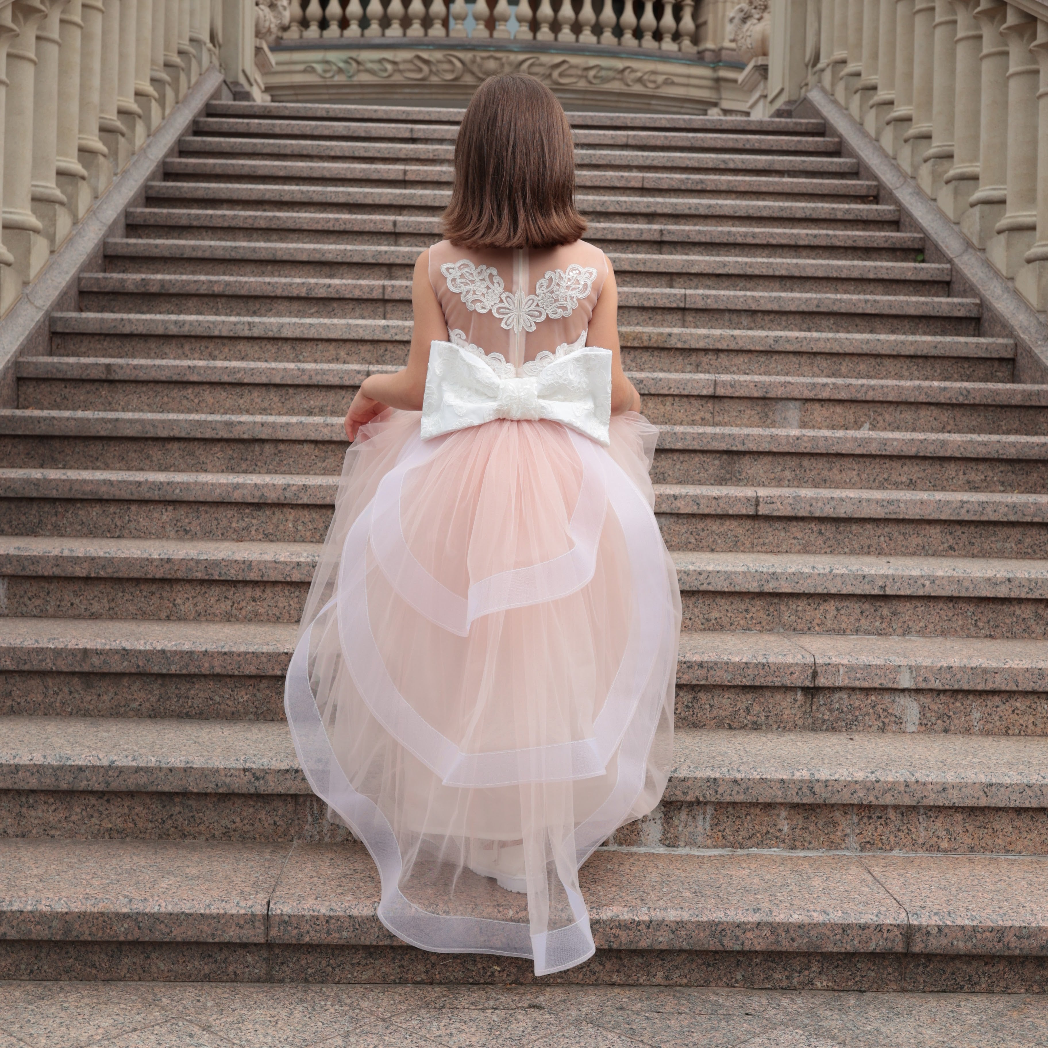 DAISY Blush Tulle Flower Girl Dress with Optional Train – Party Dress