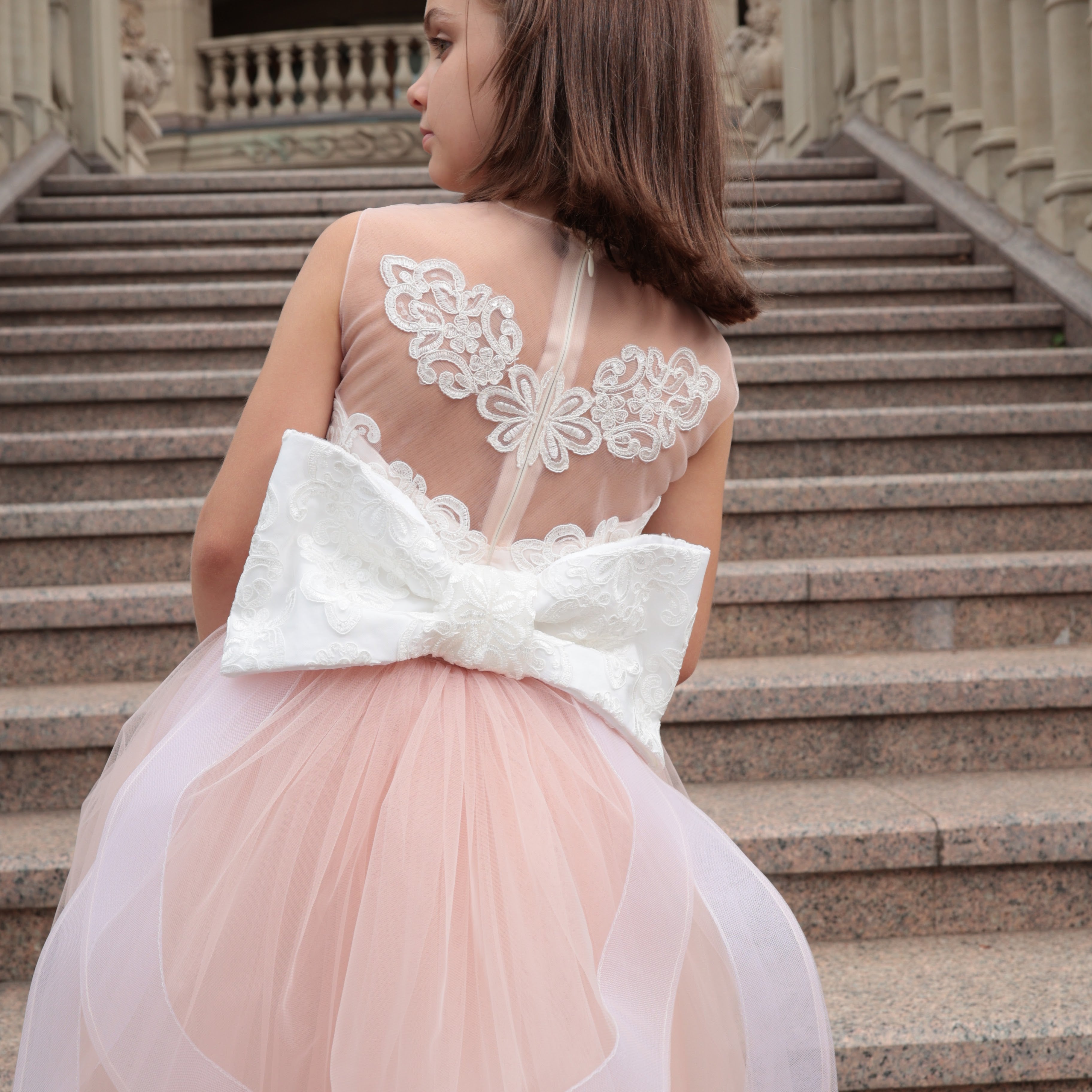 DAISY Blush Tulle Flower Girl Dress with Optional Train – Party Dress