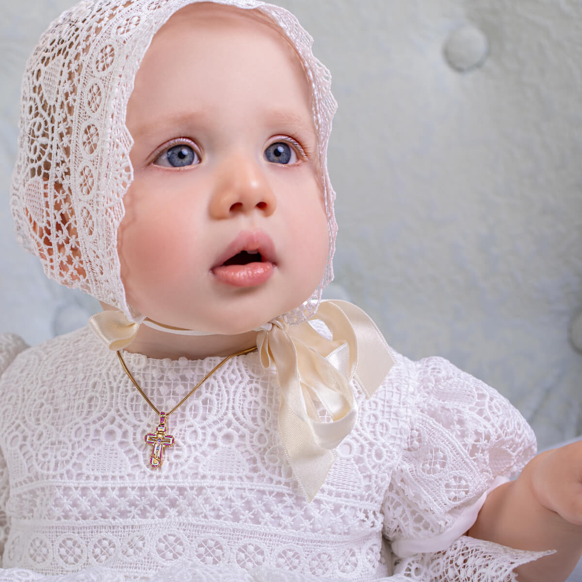 INRI Classic Baptism Cross – Handcrafted Gold Enamel Crucifix