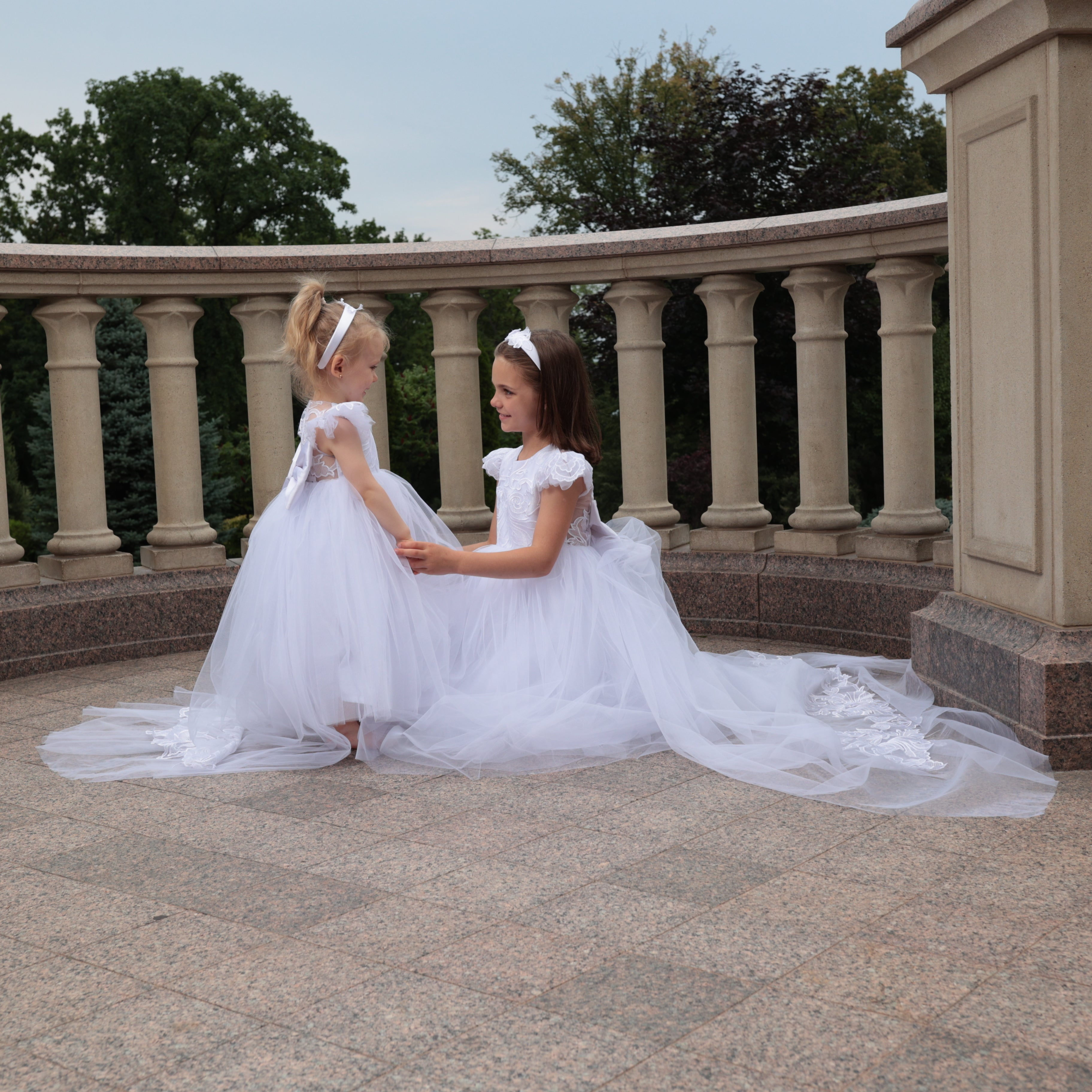 VICTORIA Flower Girl Dress with Detachable Train & Bow