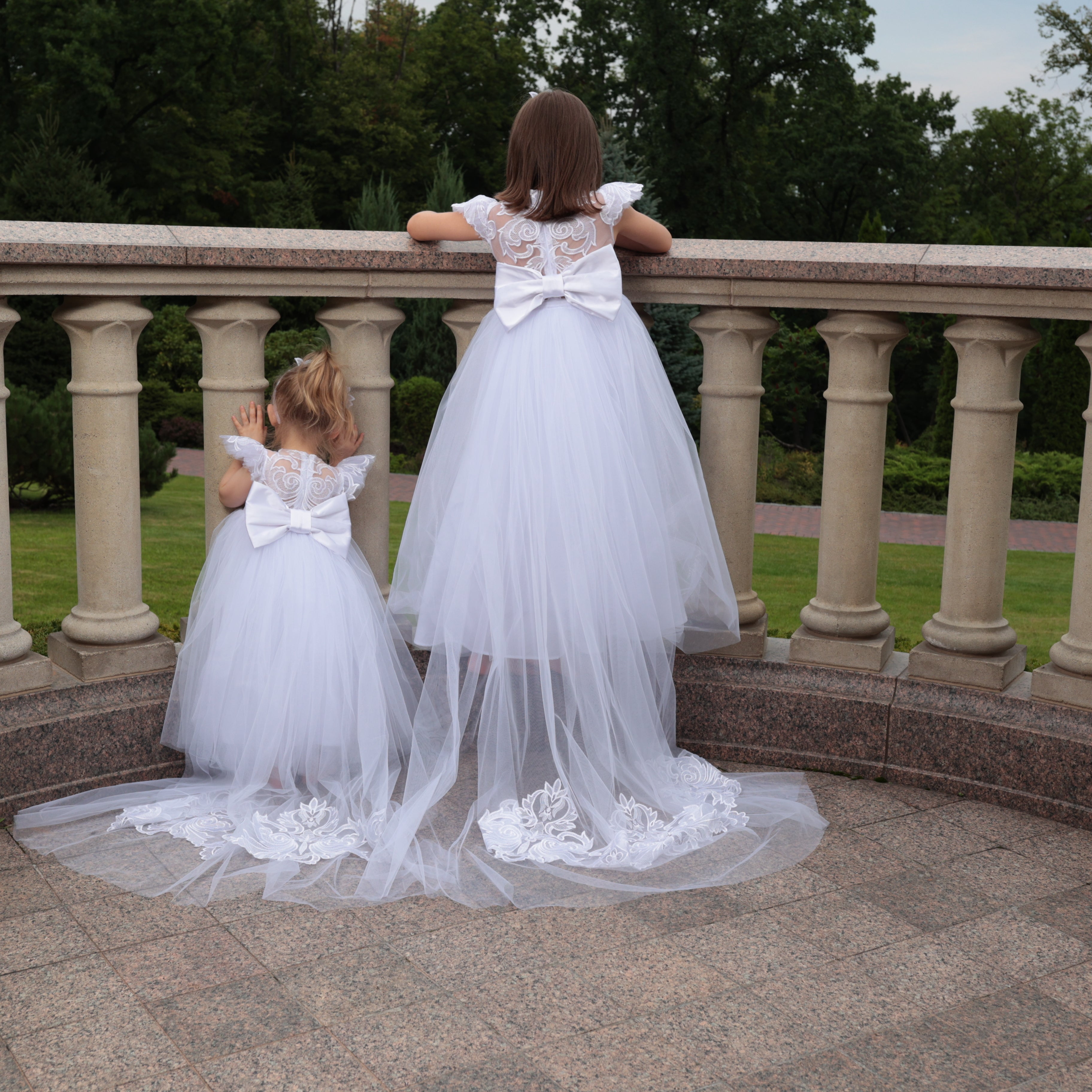 VICTORIA Flower Girl Dress with Detachable Train & Bow