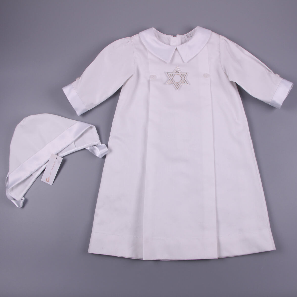 Brit Milah Gown Set – White or Ivory Cotton with Star of David - AARON
