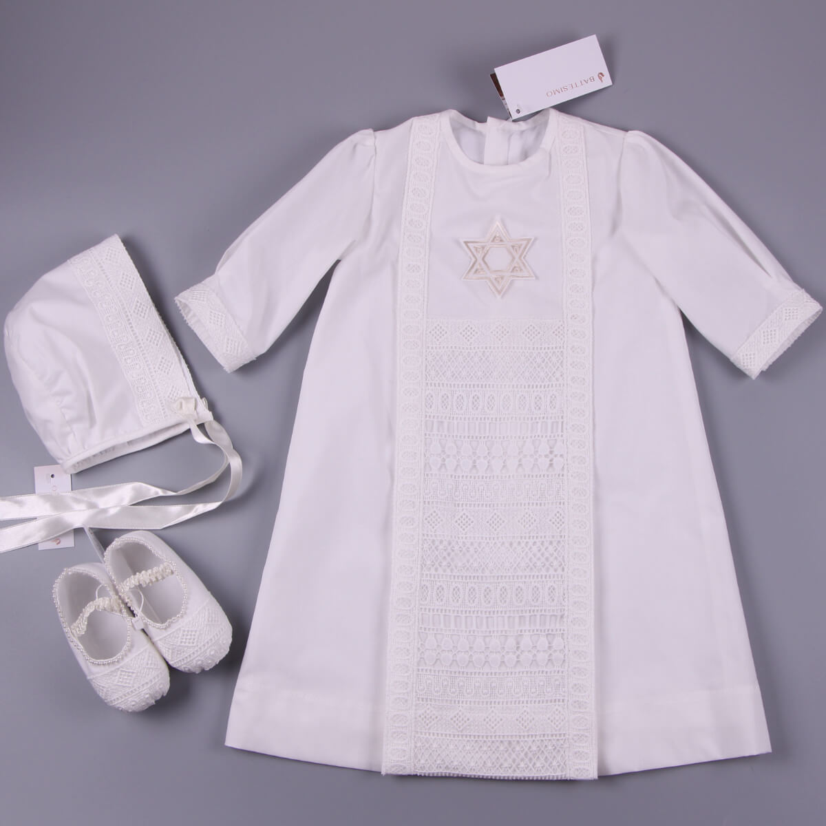 Brit Milah Gown Set – White or Ivory Cotton with Star of David - AARON