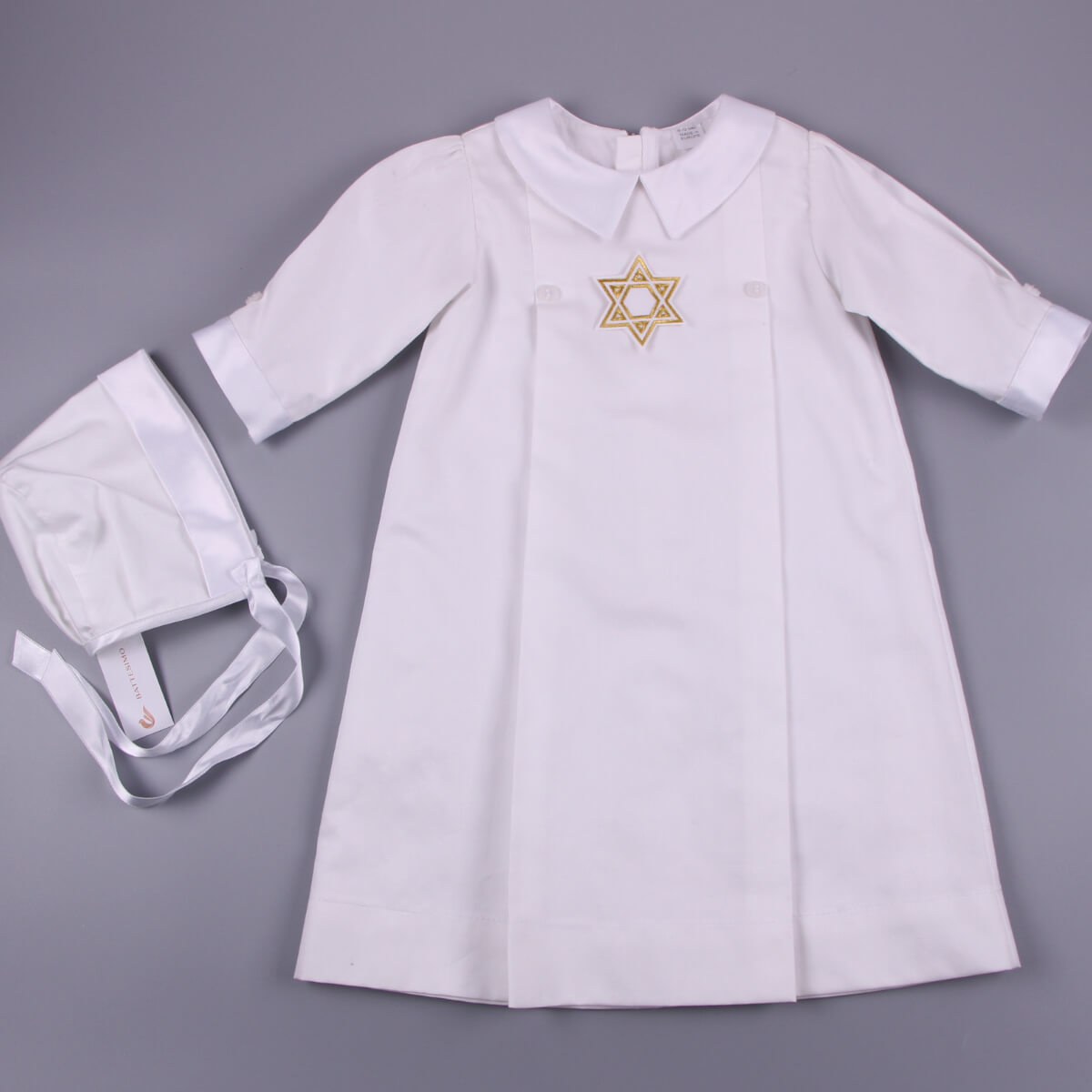 Brit Milah Gown Set – White or Ivory Cotton with Star of David - AARON