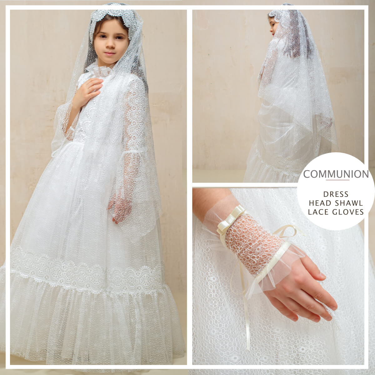 AMELIA Lace Gloves for Girls – Ivory First Communion Gloves