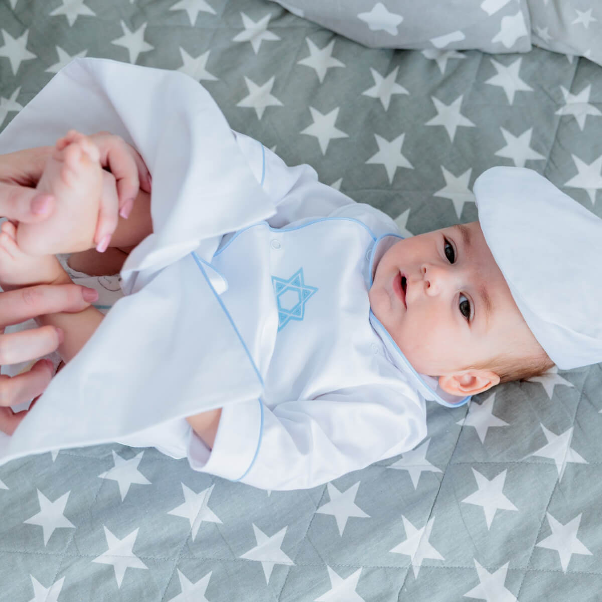 Premie Brit Milah Gown – White Cotton, David Star- AMOS