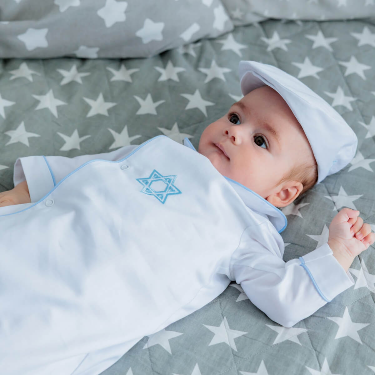 Premie Brit Milah Gown – White Cotton, David Star- AMOS