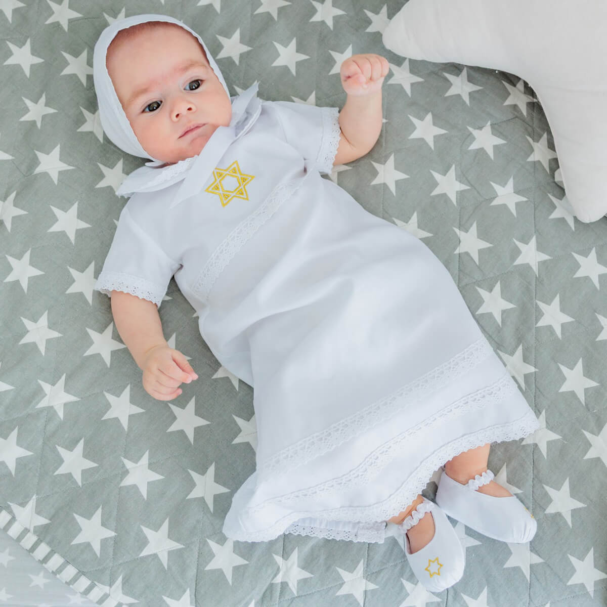 Brit Milah Gown with Hat – White or Ivory & Personalization - AMRAM