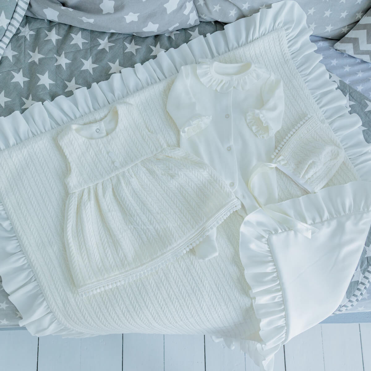 Baby Girl Coming Home Outfit with Knitted Sundress & Hat - ANGEL