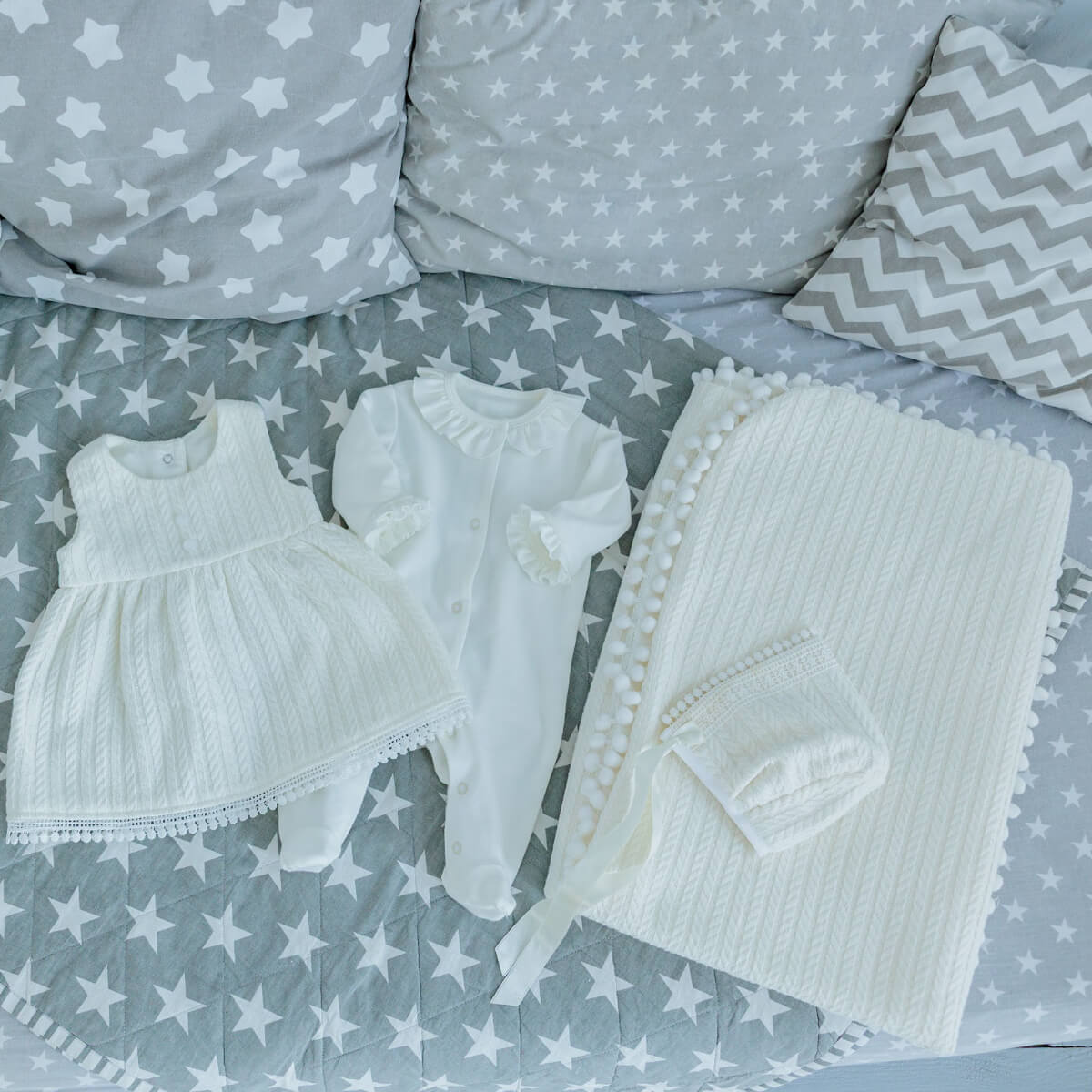Baby Girl Coming Home Outfit with Knitted Sundress & Hat - ANGEL