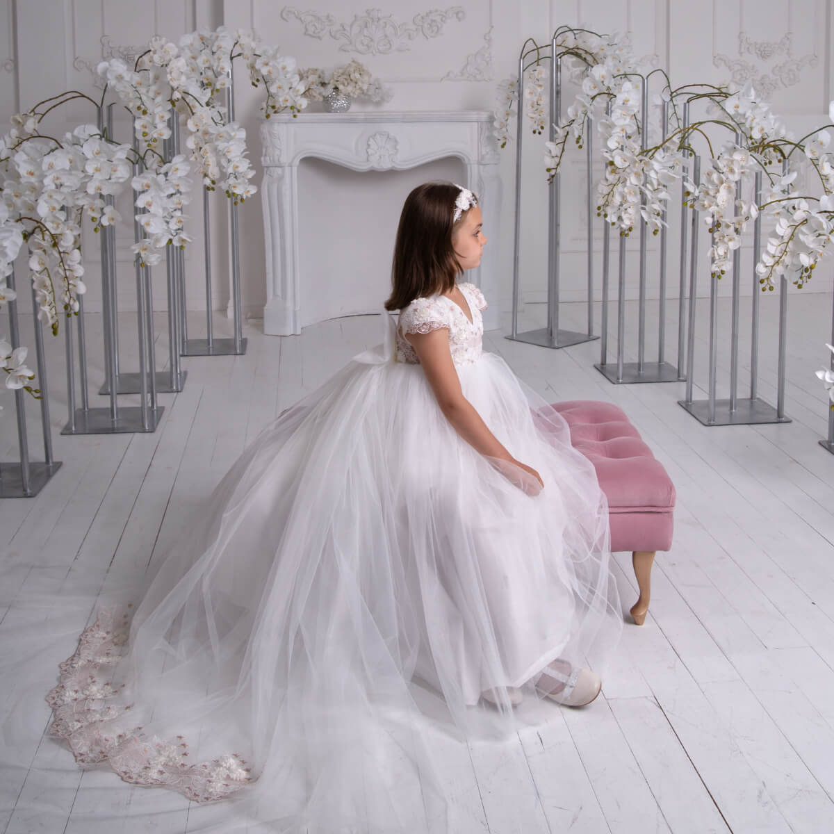 ARIEL Lace Bat Mitzvah Dress with Train