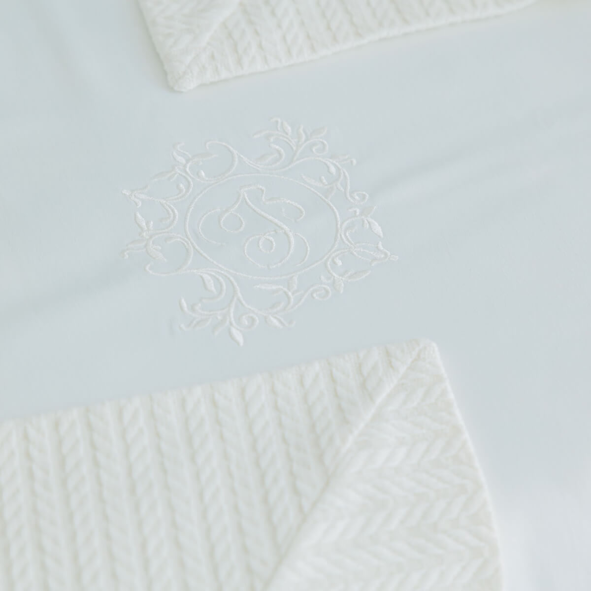 christening blanket on a light gray background