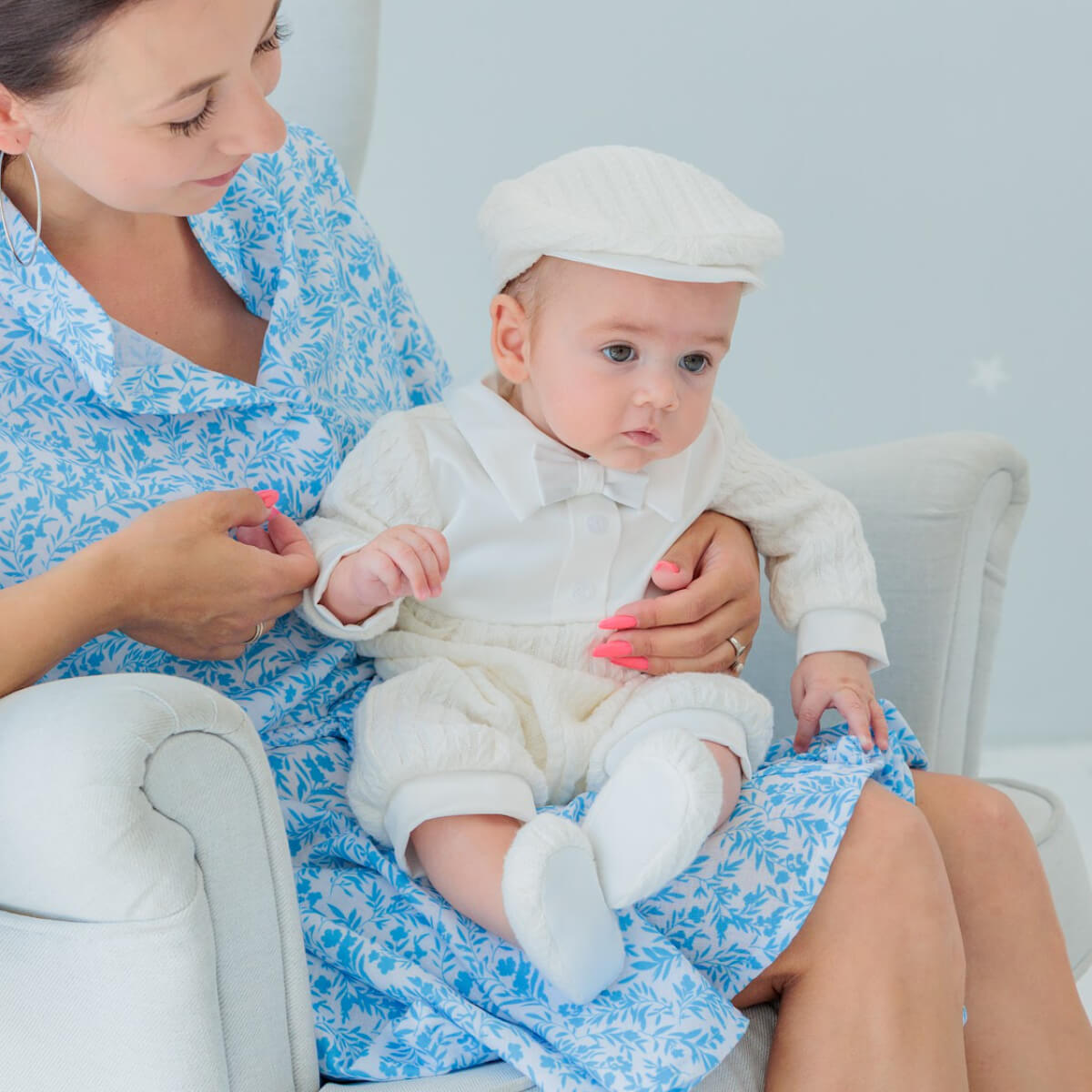 Ivory Knitted Boy Jumpsuit – Christening Outfit with Bow - AUSTIN