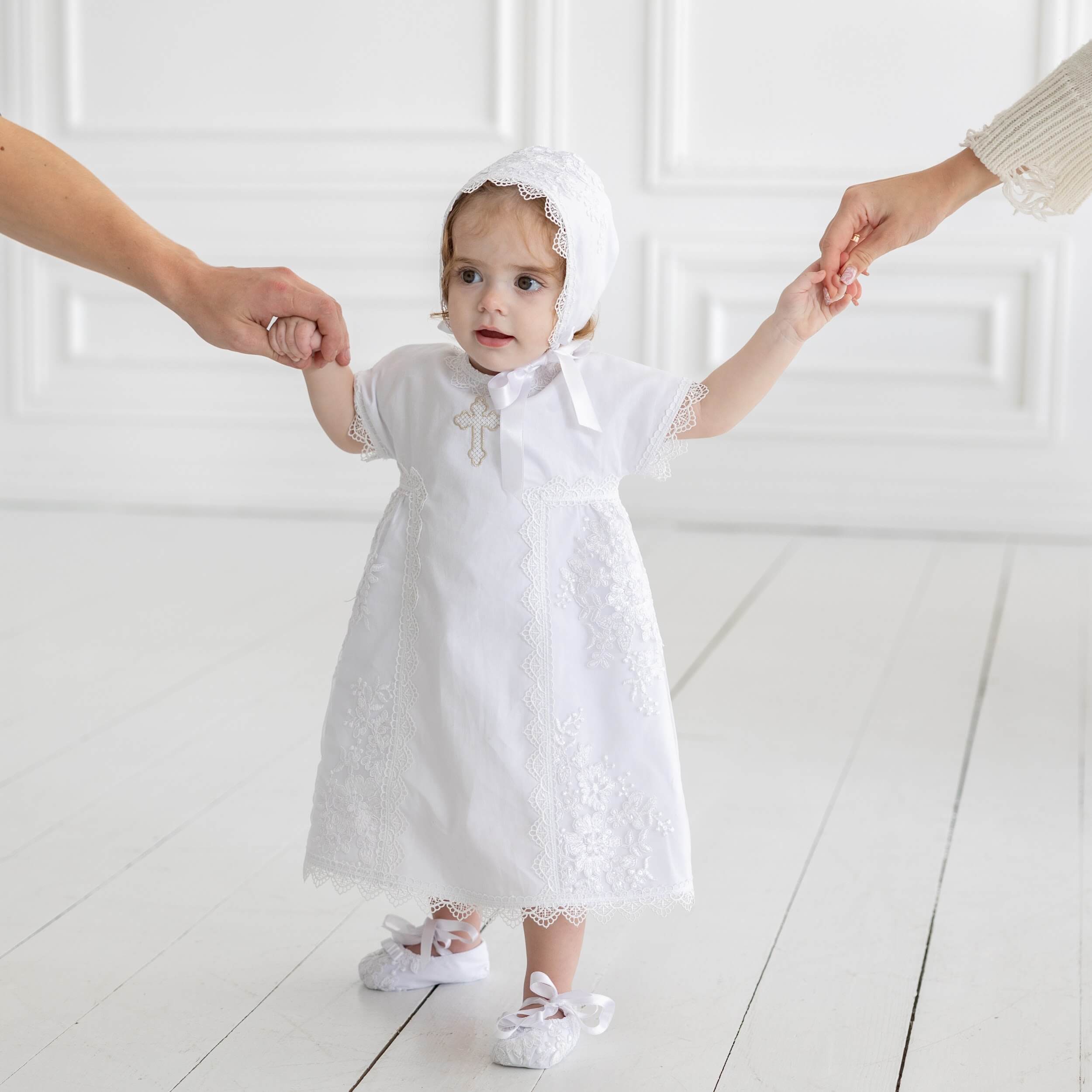 AURORA Baptism Cotton Gown with Cross Embroidery