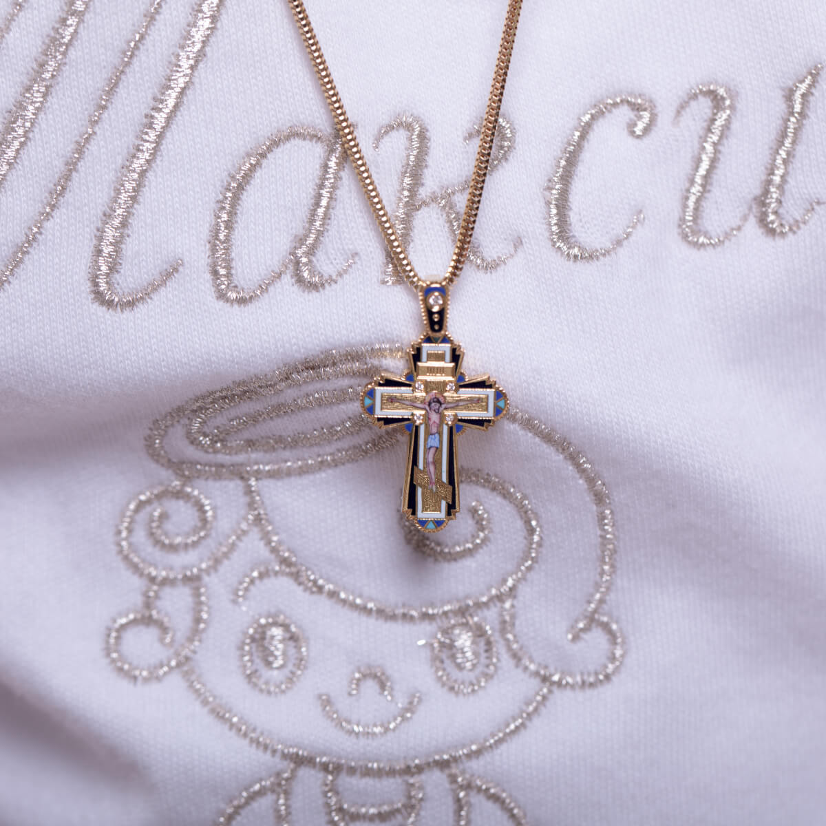 INRI Classic Baptism Cross – Handcrafted Gold Enamel Crucifix