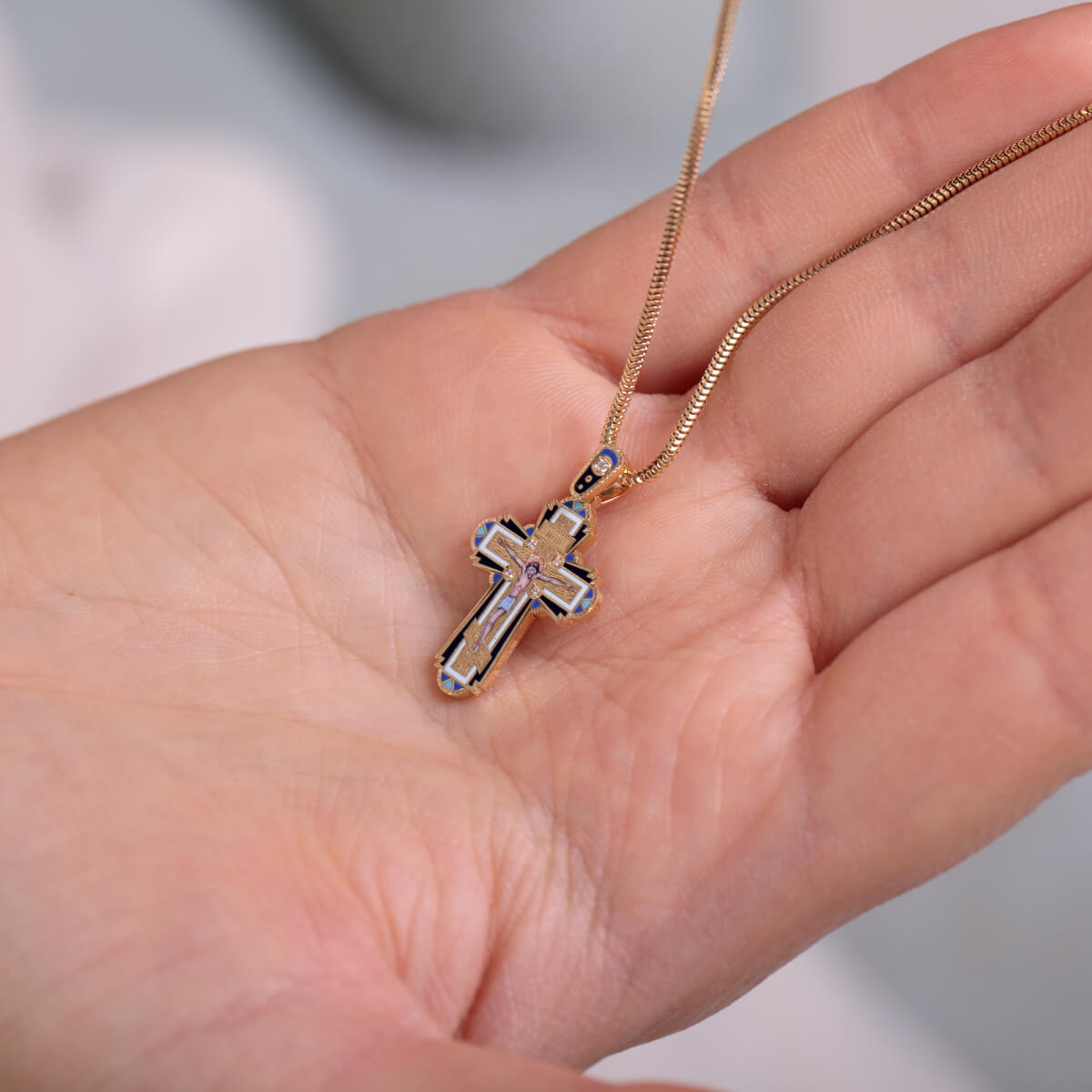 INRI Classic Baptism Cross – Handcrafted Gold Enamel Crucifix