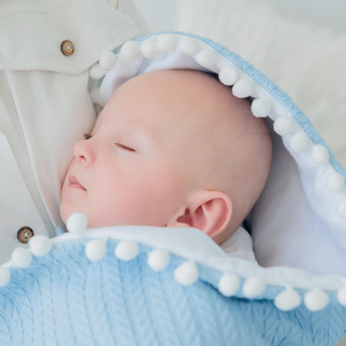 Brit Milah Baby Blanket – White Cotton & Blue Knit with Warmer Inside