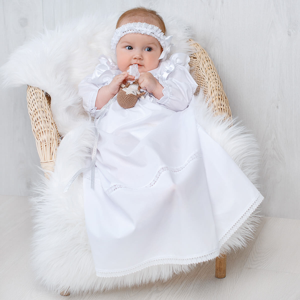 Classic Heirloom Christening Gown for Girls – Cross Embroidery Baptism