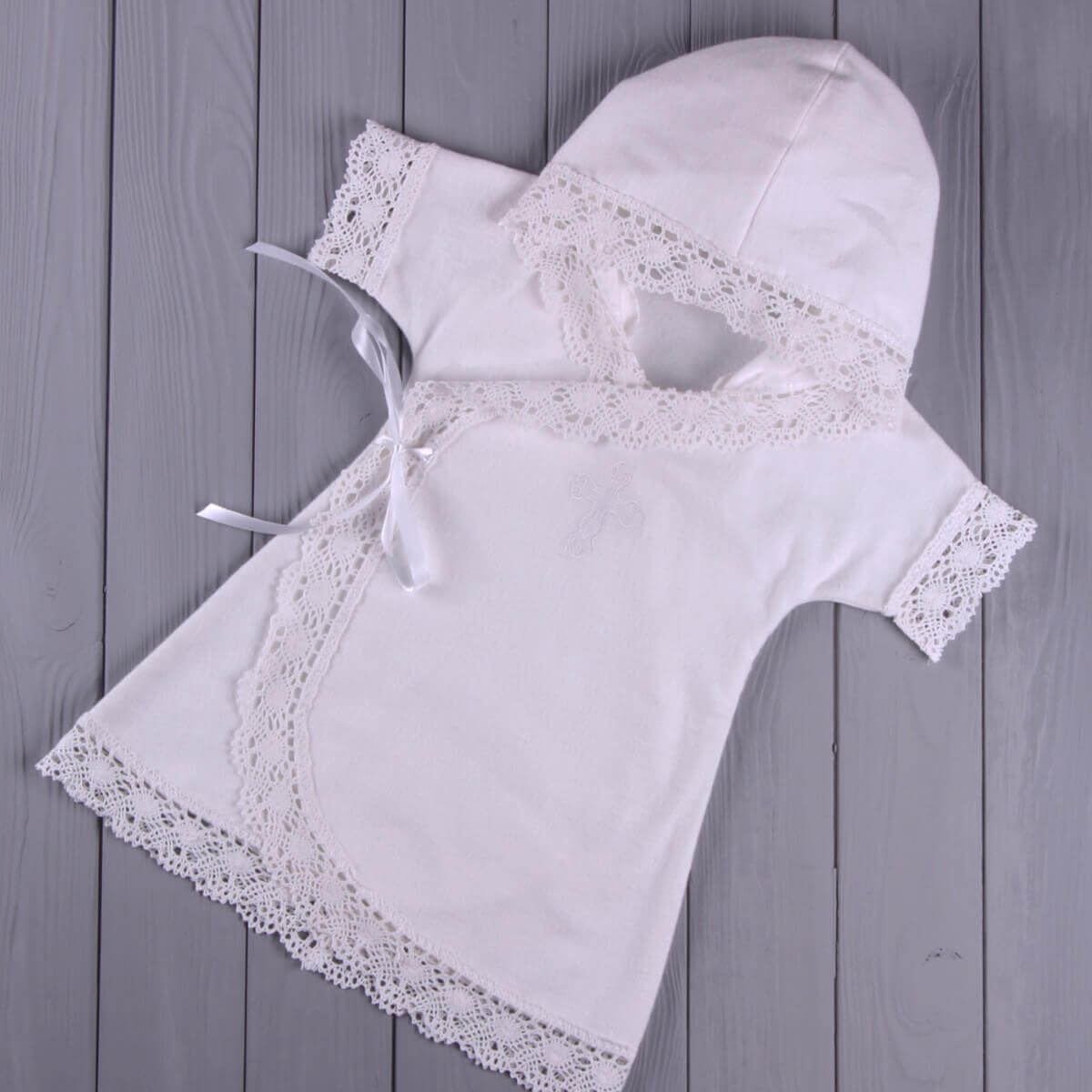 Cotton Baptism Gown with Hood