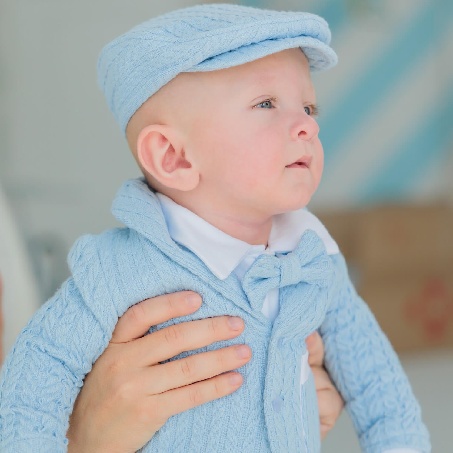 Baby Boy Baptism Oufit - Blue Knitted 4-pieces