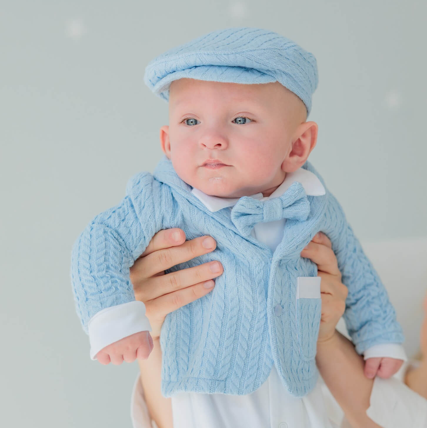 Baby Boy Baptism Oufit - Blue Knitted 4-pieces