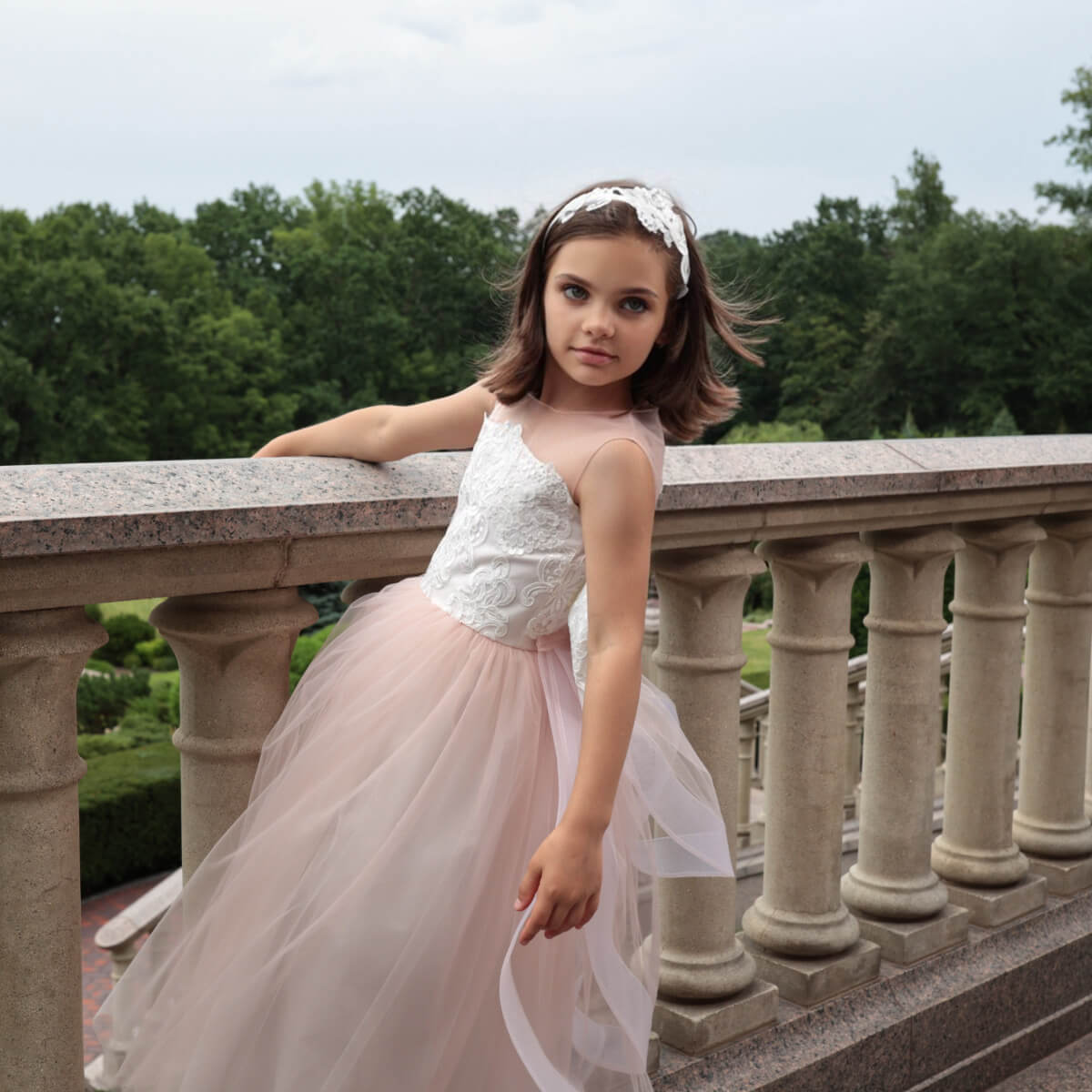 DAISY Blush Tulle Flower Girl Dress with Optional Train – Party Dress