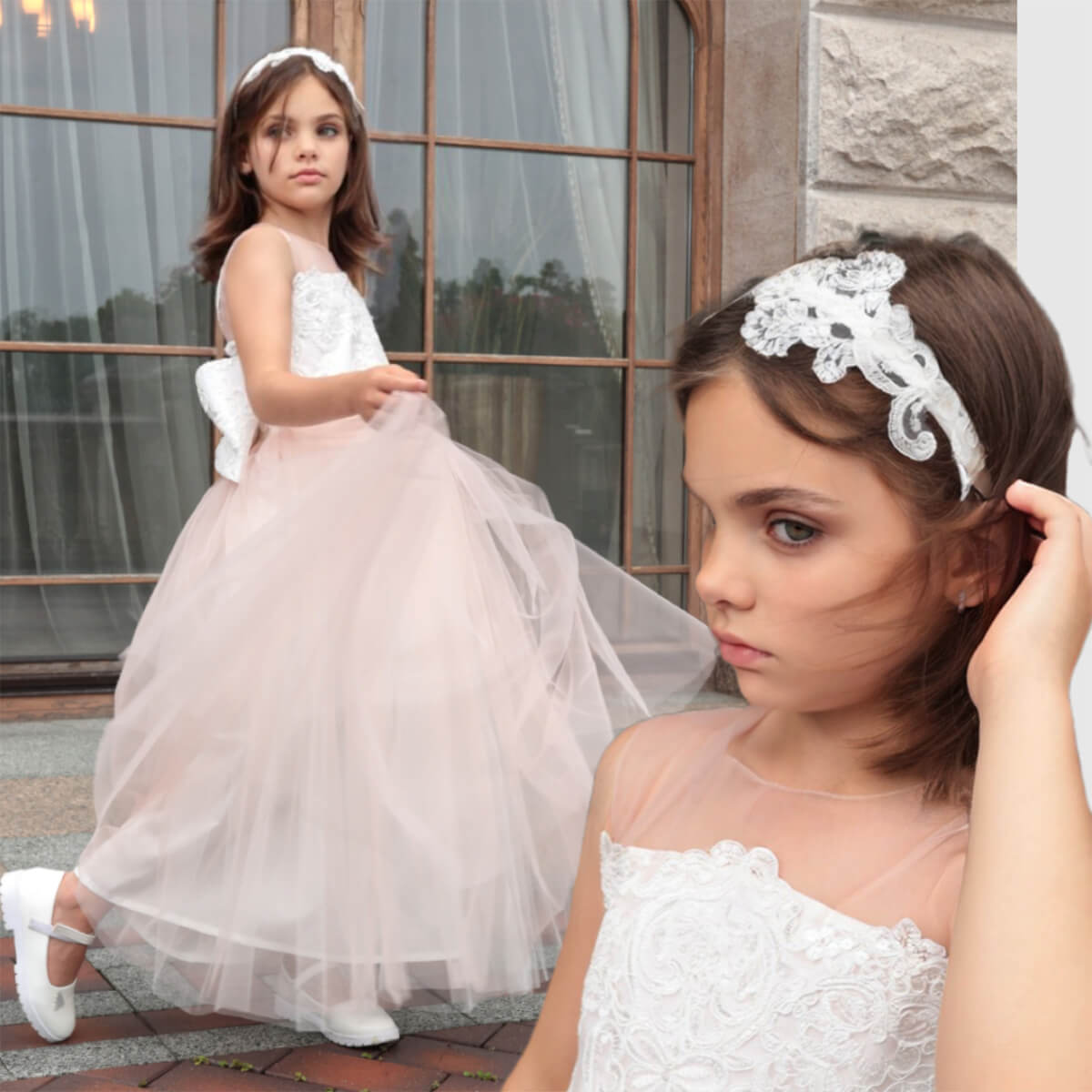DAISY Blush Tulle Flower Girl Dress with Optional Train – Party Dress