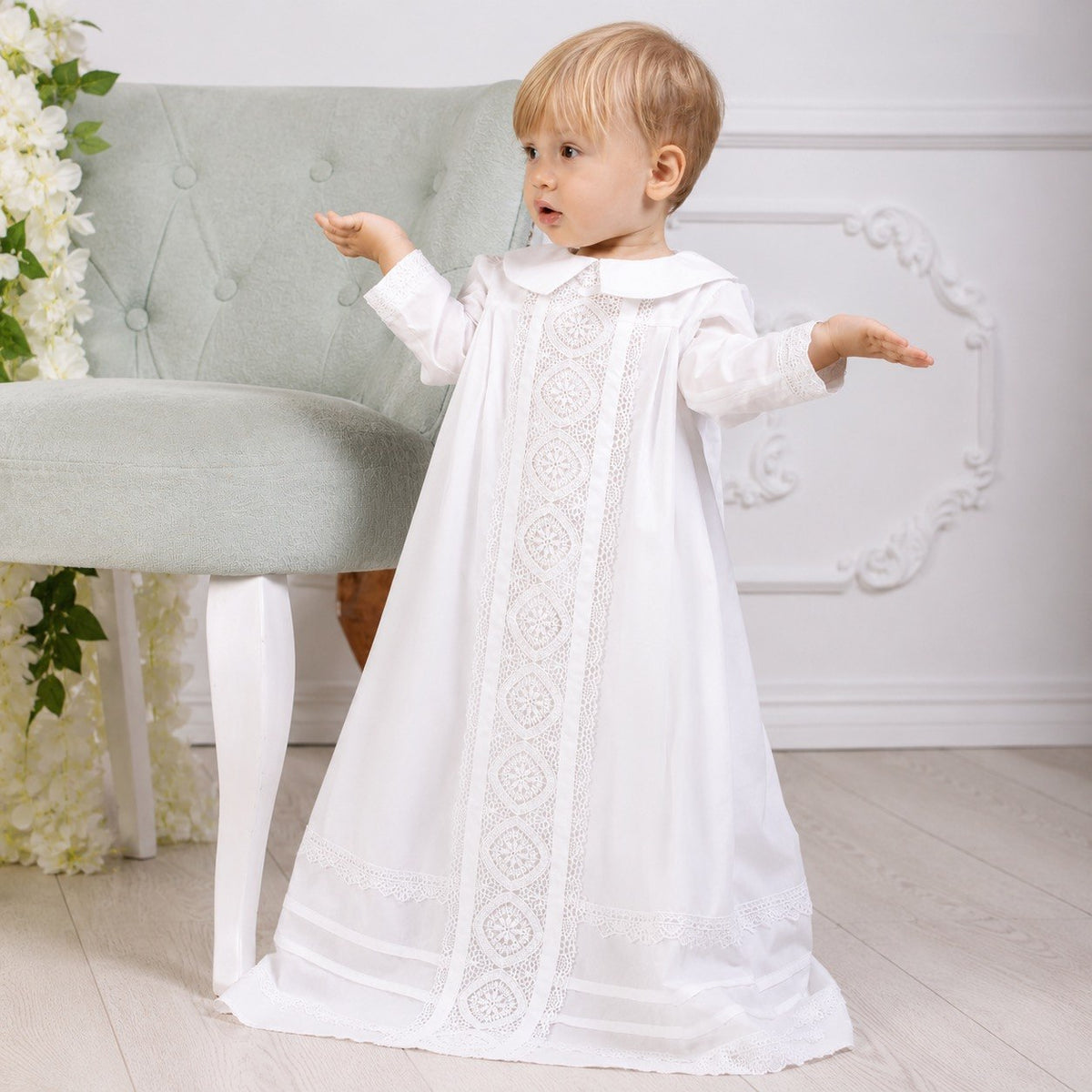 long sleeve christening dress Heirloom Gown for Boys – Vintage Lace Elegance 3-6 months / Ivory / Long Lace Dresses for Summer category:woman RTW French White Long Sleeves Size:Us Size 20