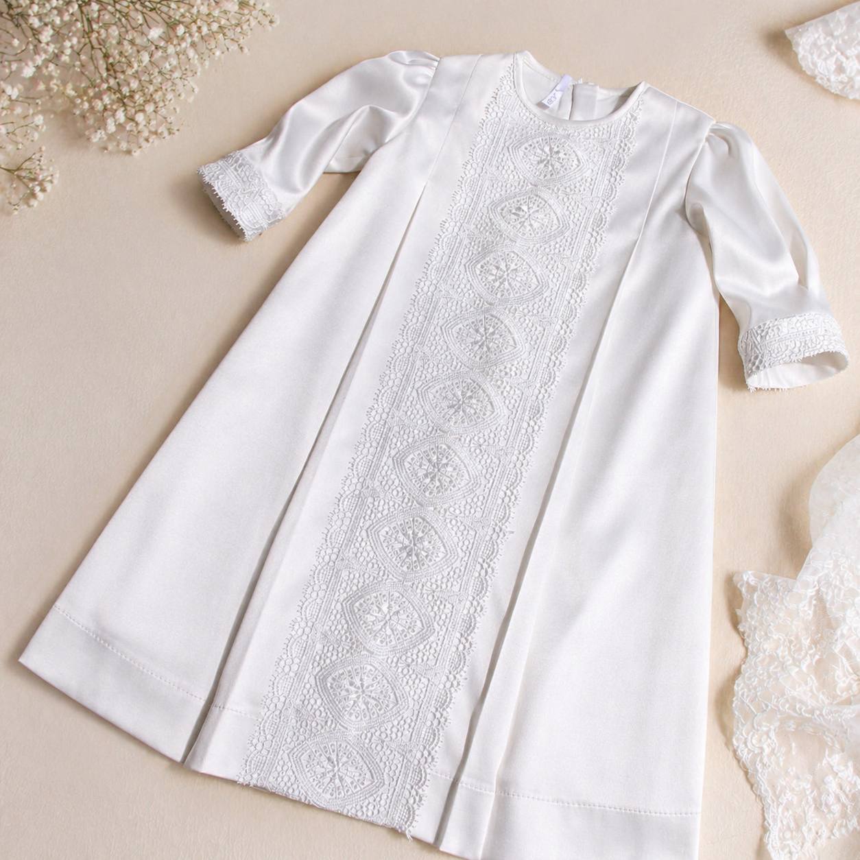 ELISHA Satin Christening Outfit – Baptism Gown with Hat, Shiny Fabric