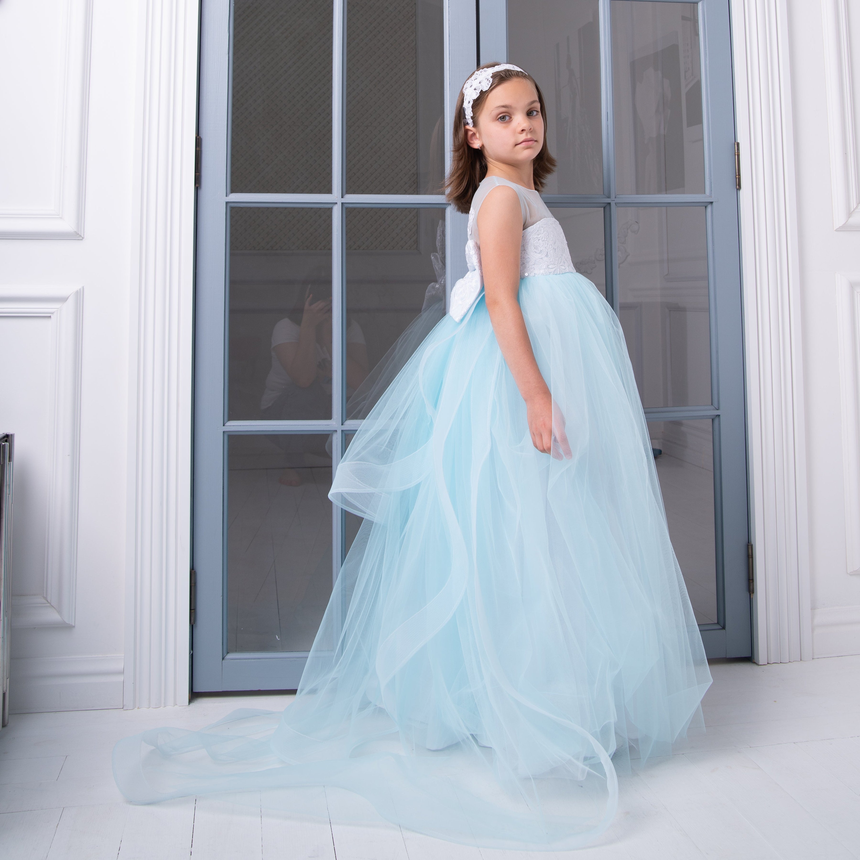 ELIZABETH  Luxury Flower Girl Dress with Detachable Train & Bow