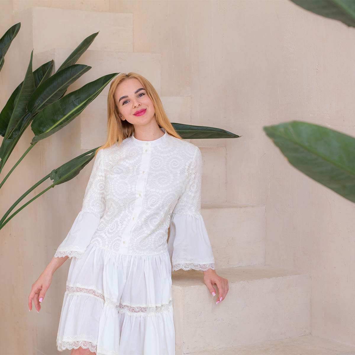 INGRID Cotton Ivory Lace Dress