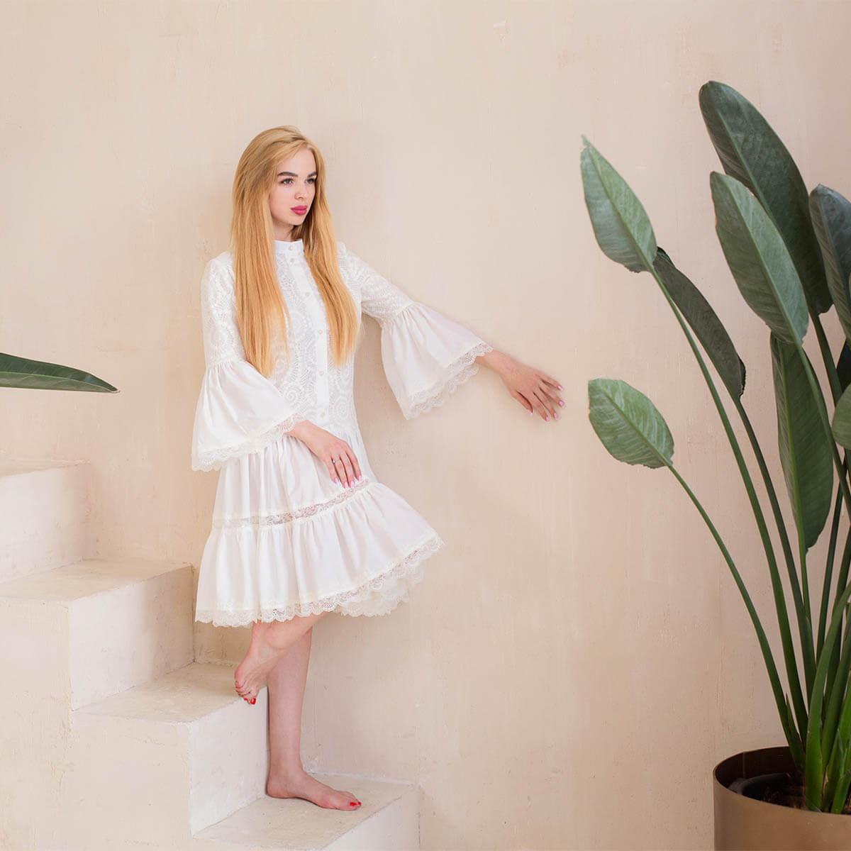 INGRID Cotton Ivory Lace Dress